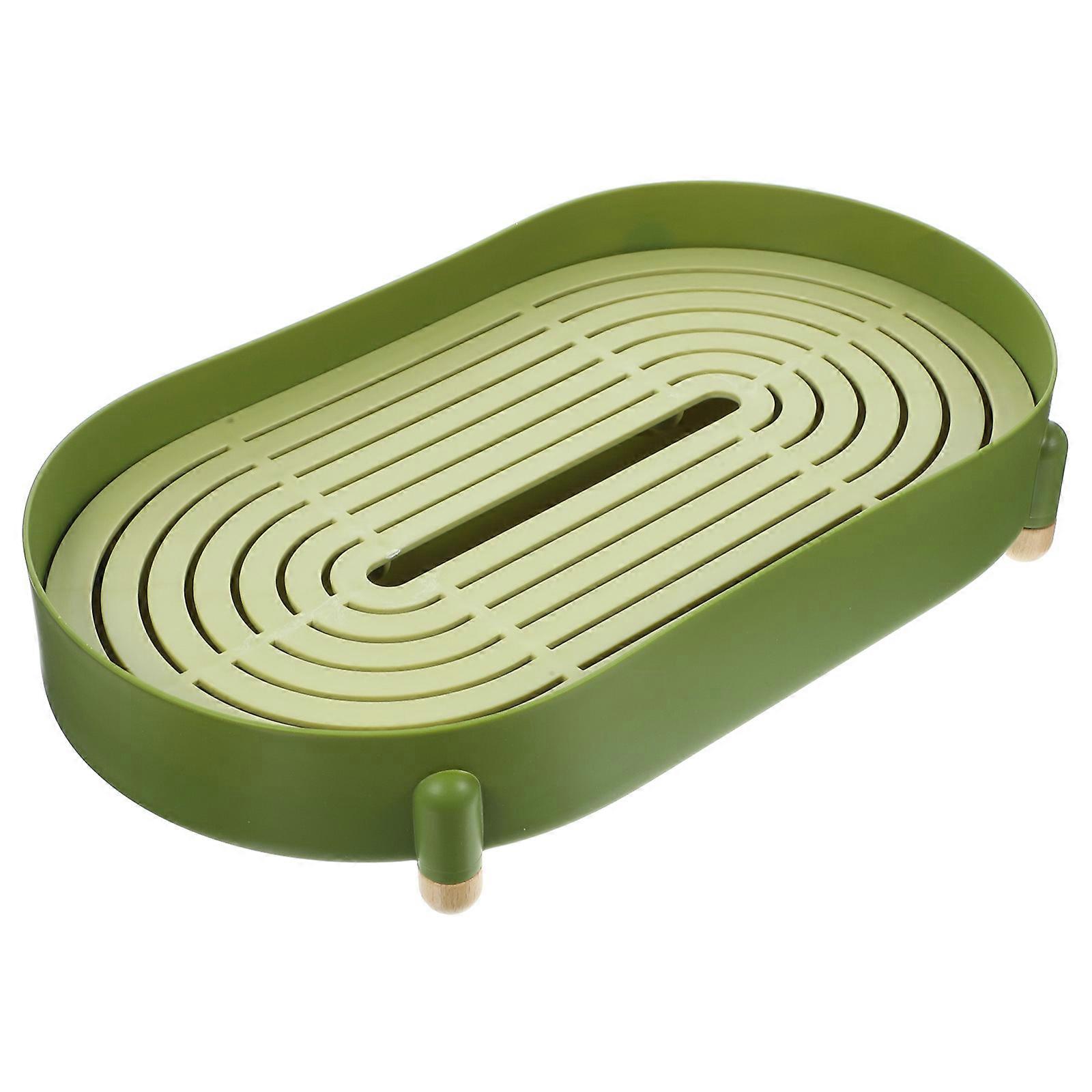 Vegetable Tray Double Layer Drain Tray for Home Use Green Desktop Storage