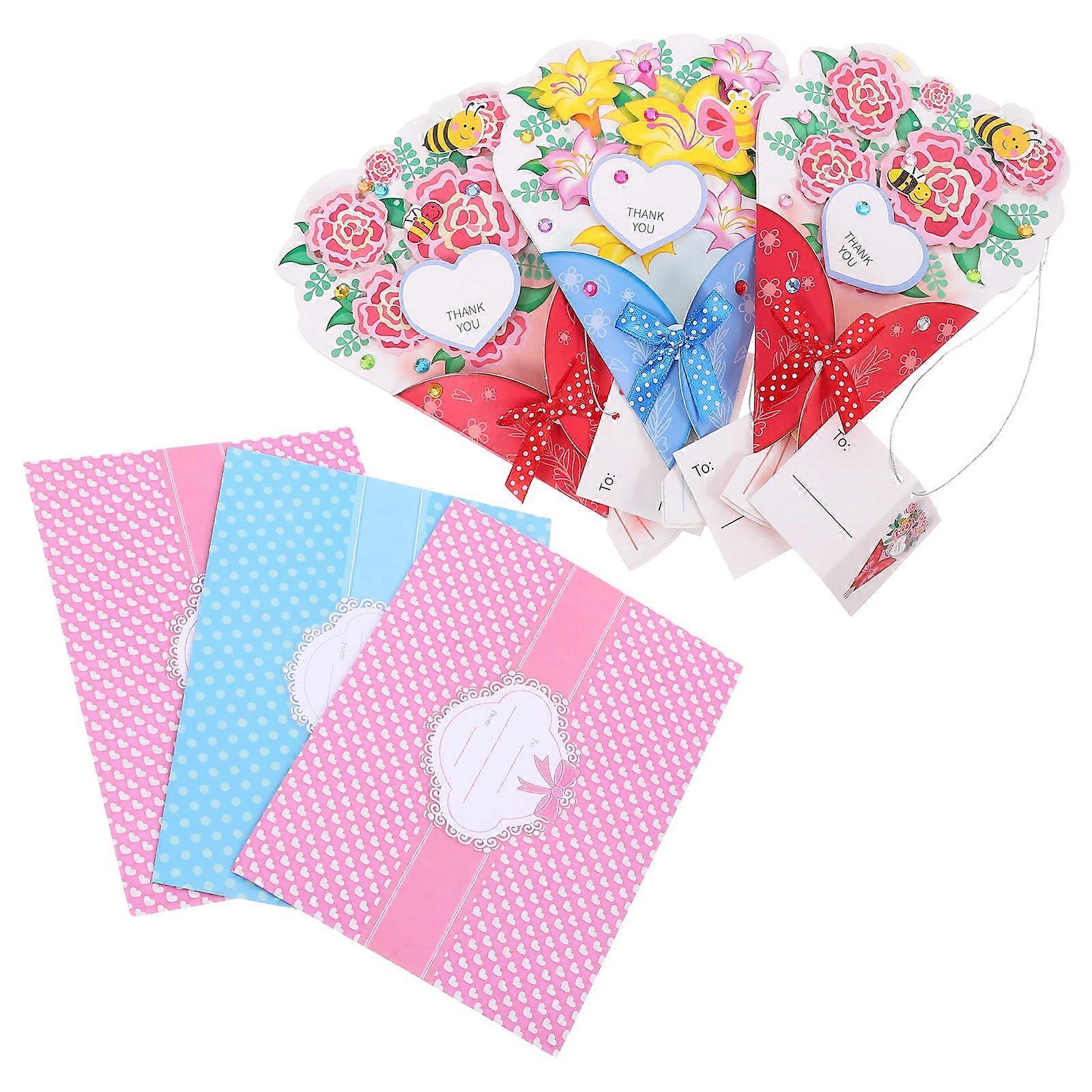 Bouquet Greeting Cards Flower Blessing Cards Teacher's Day Elegant Assorted Color 23x16cm 3Pcs