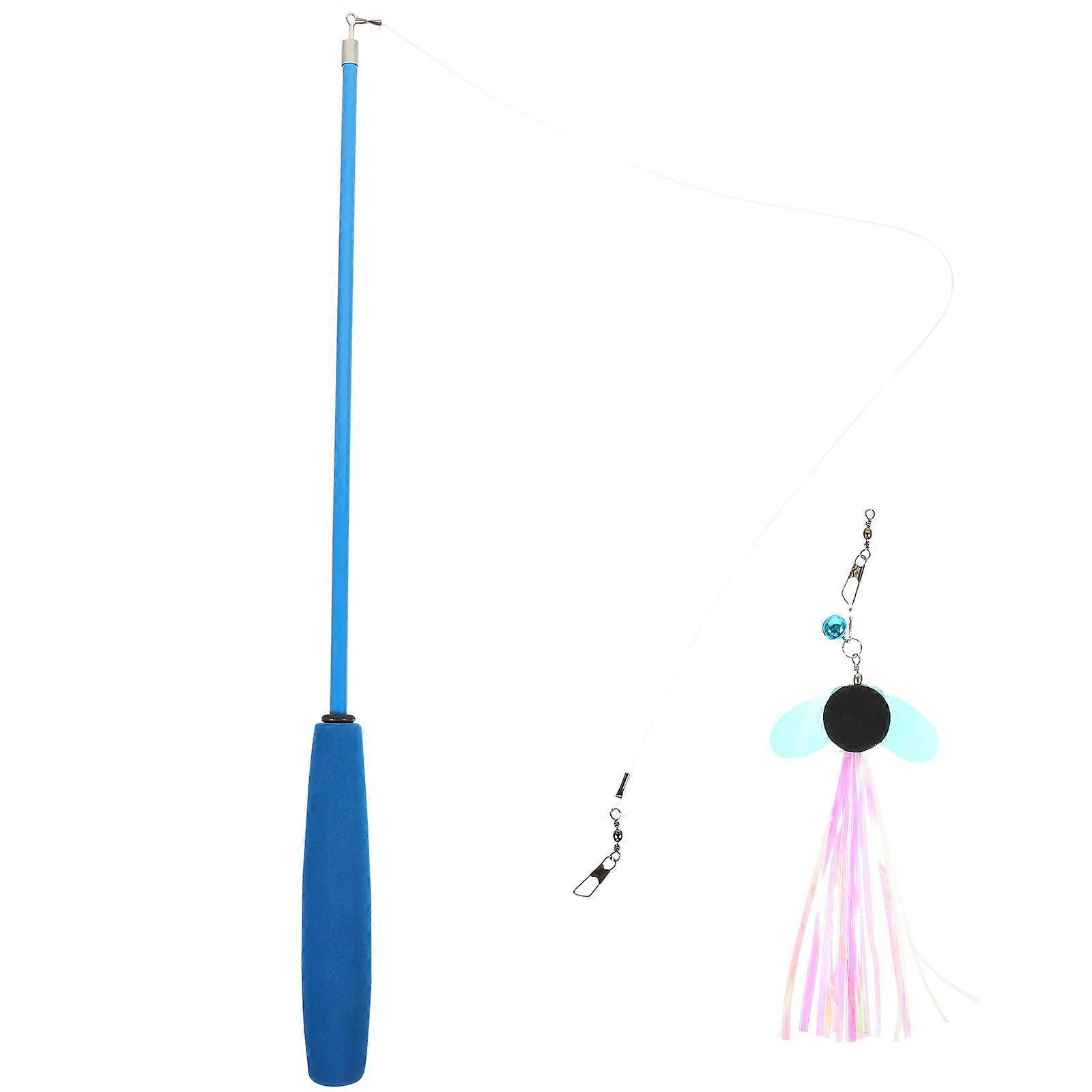 Cat Interactive Toy Cat Teaser Three-Section Stick Pet Cat Indoor Play Blue 97X2.5X2.5CM Interactive Play 1Pcs