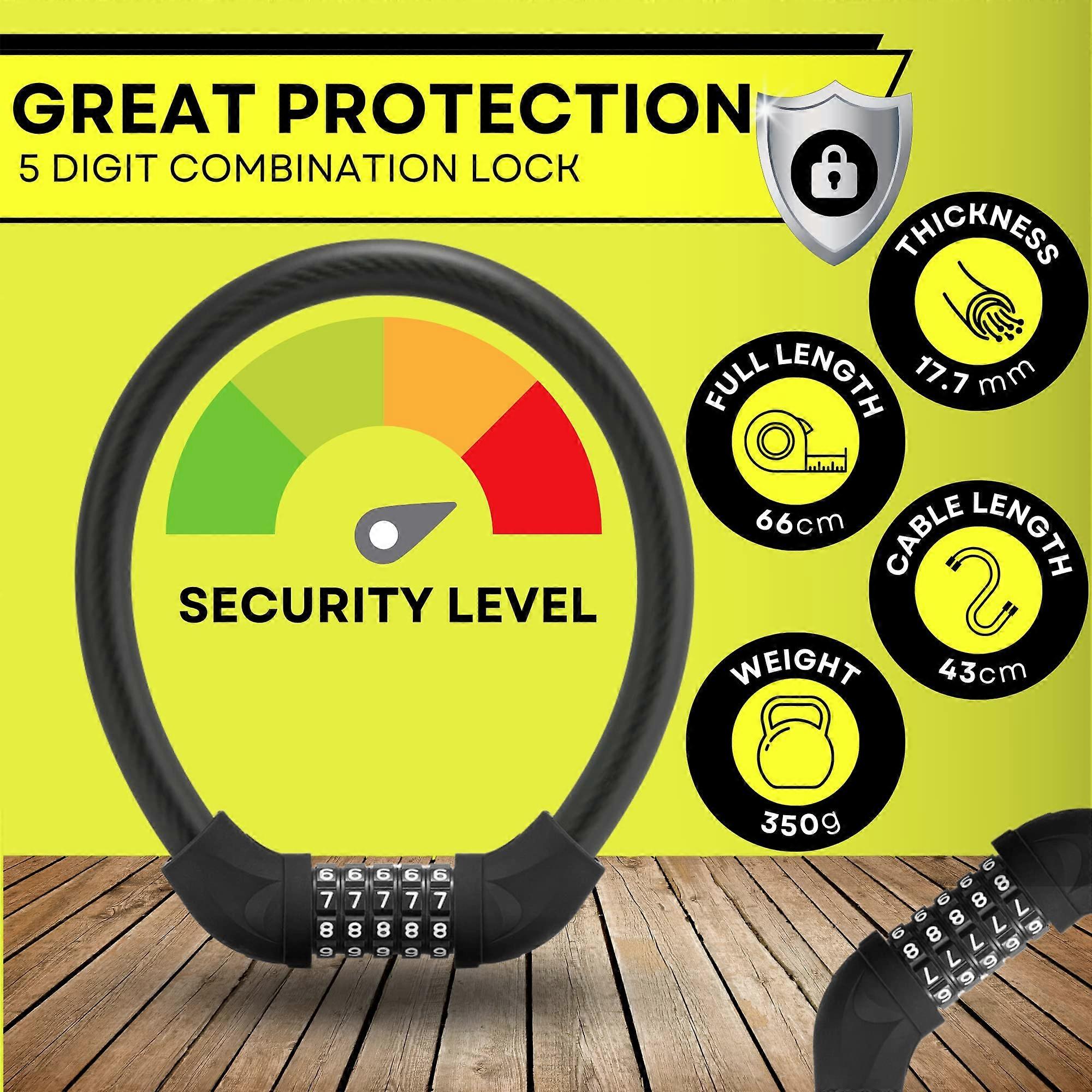 Heavy Duty Bicycle Lock - 5-Digit Combination Cable Bicycle Lock