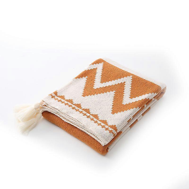 1 pc 125x170cm Knitted Blanket Caramel Color Plaid Soft Comfortable