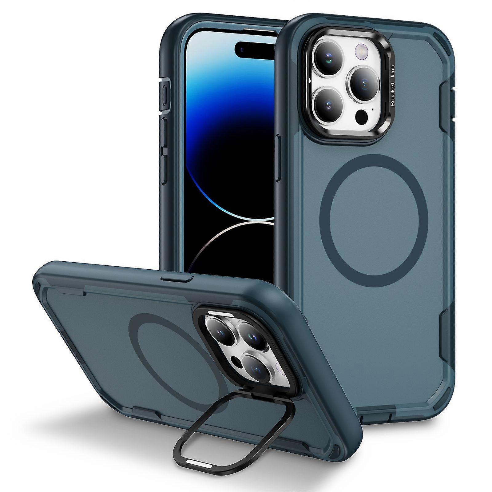 For iPhone 14 Pro Max Case Compatible with MagSafe Lens Frame Kickstand TPU + PC Shockproof Phone Cover