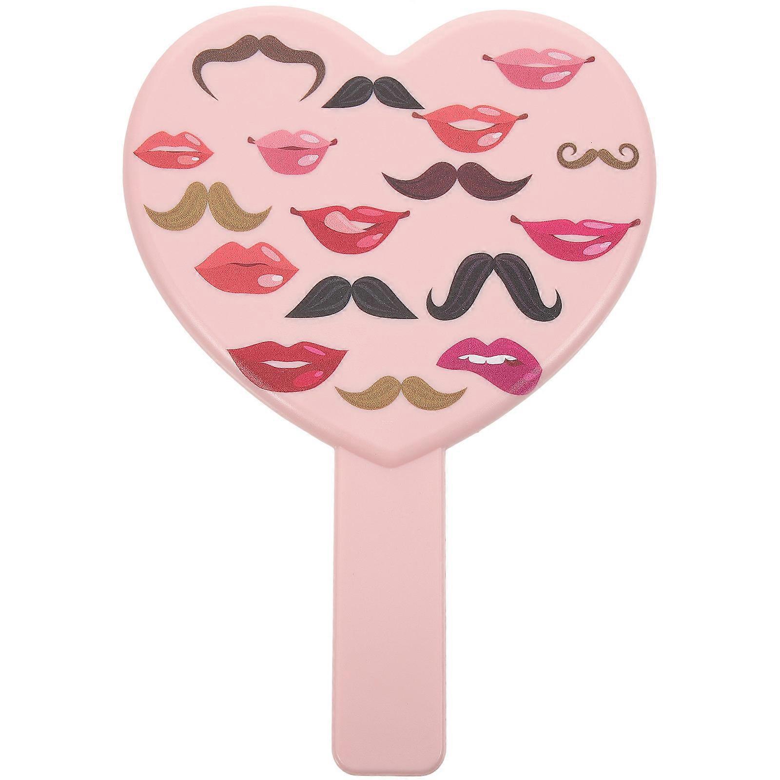 Portable Heart Shape Makeup Mirror Travel Make Up Mirror Vanity Mirror with Handle 18x12.5cm Plastic and Aluminum for Daily Life