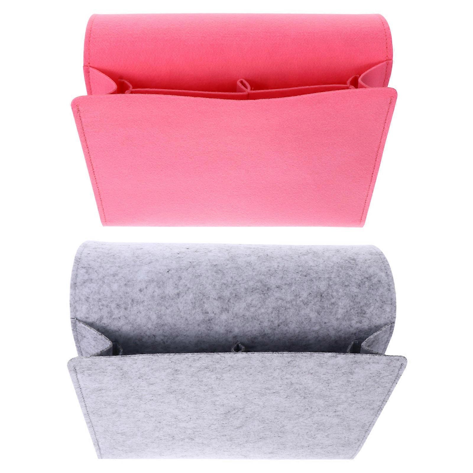 Bedside Storage Bag Space-Saving Modern Table Cabinet Organizers Pink 27X24X3CM 2Pcs