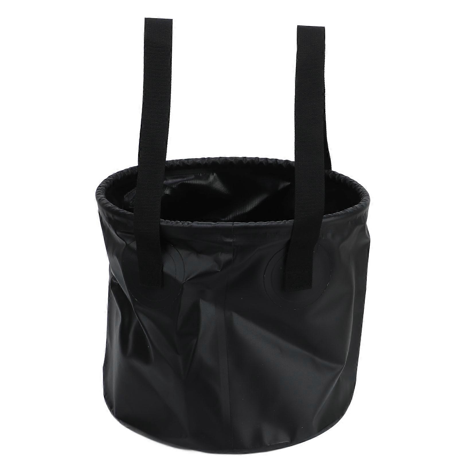Camping Collapsible Bucket 10L Capacity Food Grade PVC Mesh Side Reinforced Rope Portable Outdoor Foldable Bucket for Travel Black