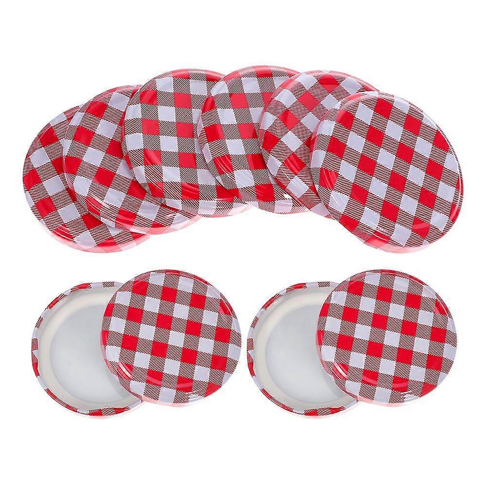 10PCS Checkered Jam Jars Lids Checked Plaid Jar Regular Mouth Canning Jelly Jar Lids Replacement Twists off Lid for Canning Jars