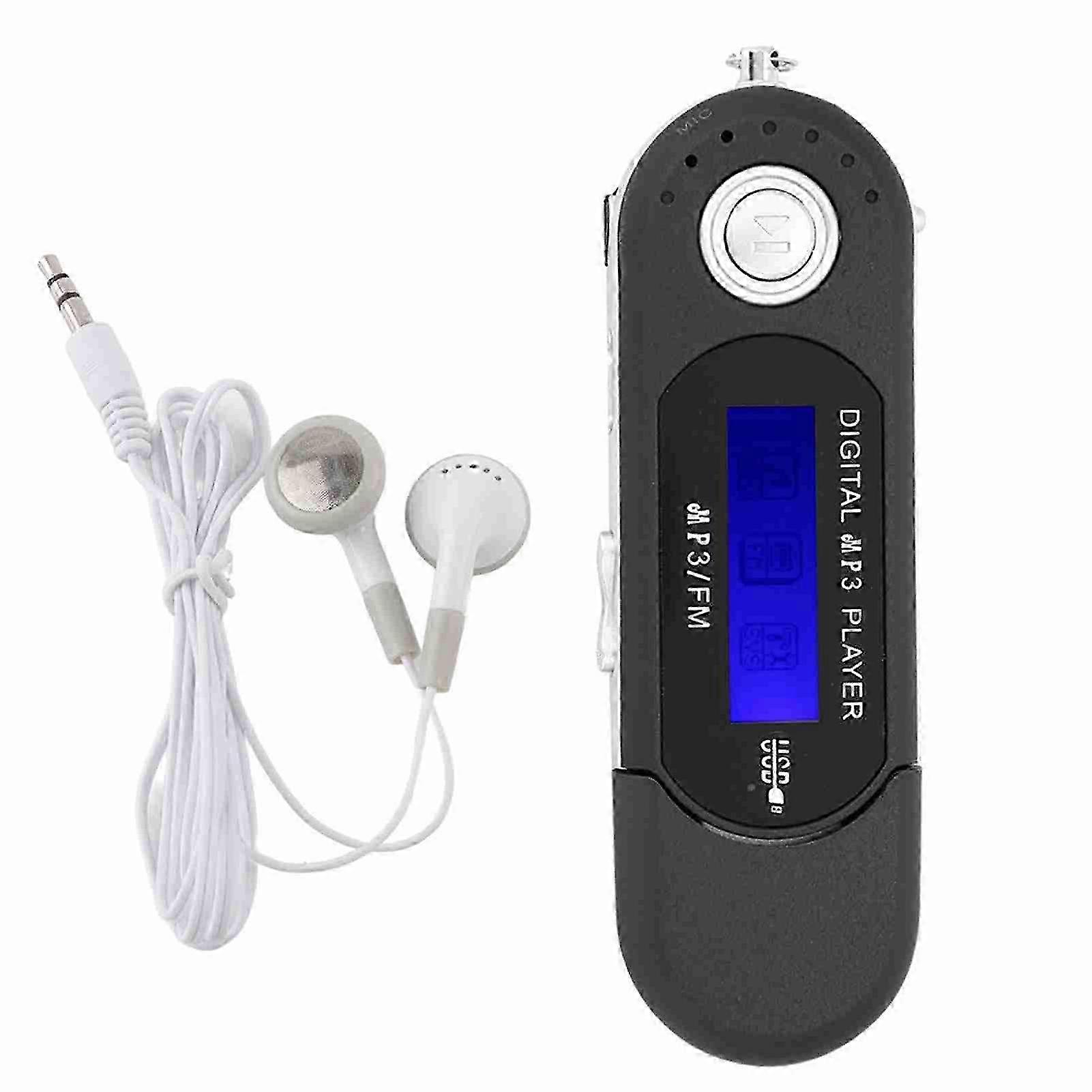 Portable Music MP3 USB Player with LCD Screen, FM Radio, Voice, and Memory Card - Black