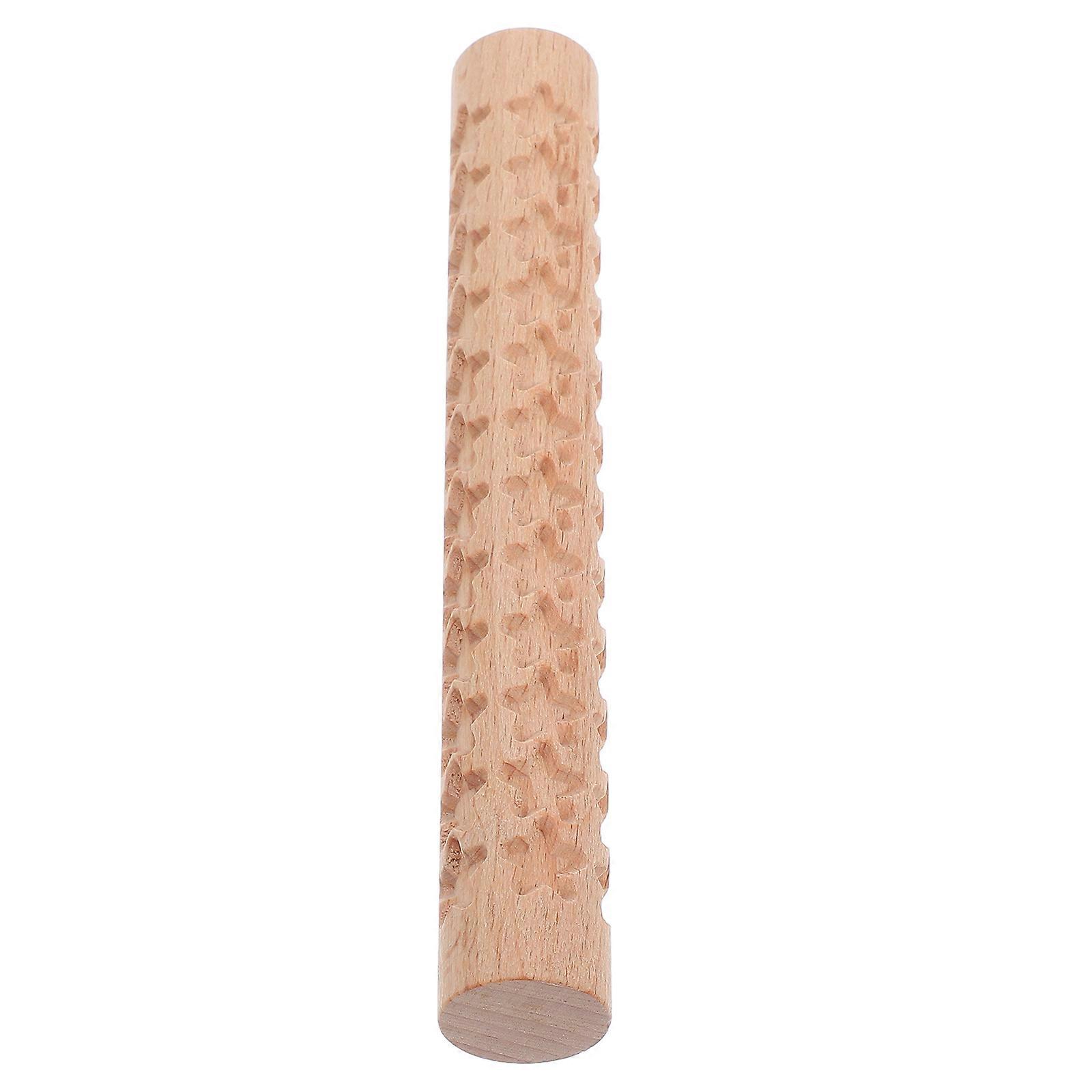 Engraved Rolling Pin For Dough Baking Clay Sculpting Tool Star Shaped Molds Beige 1Set
