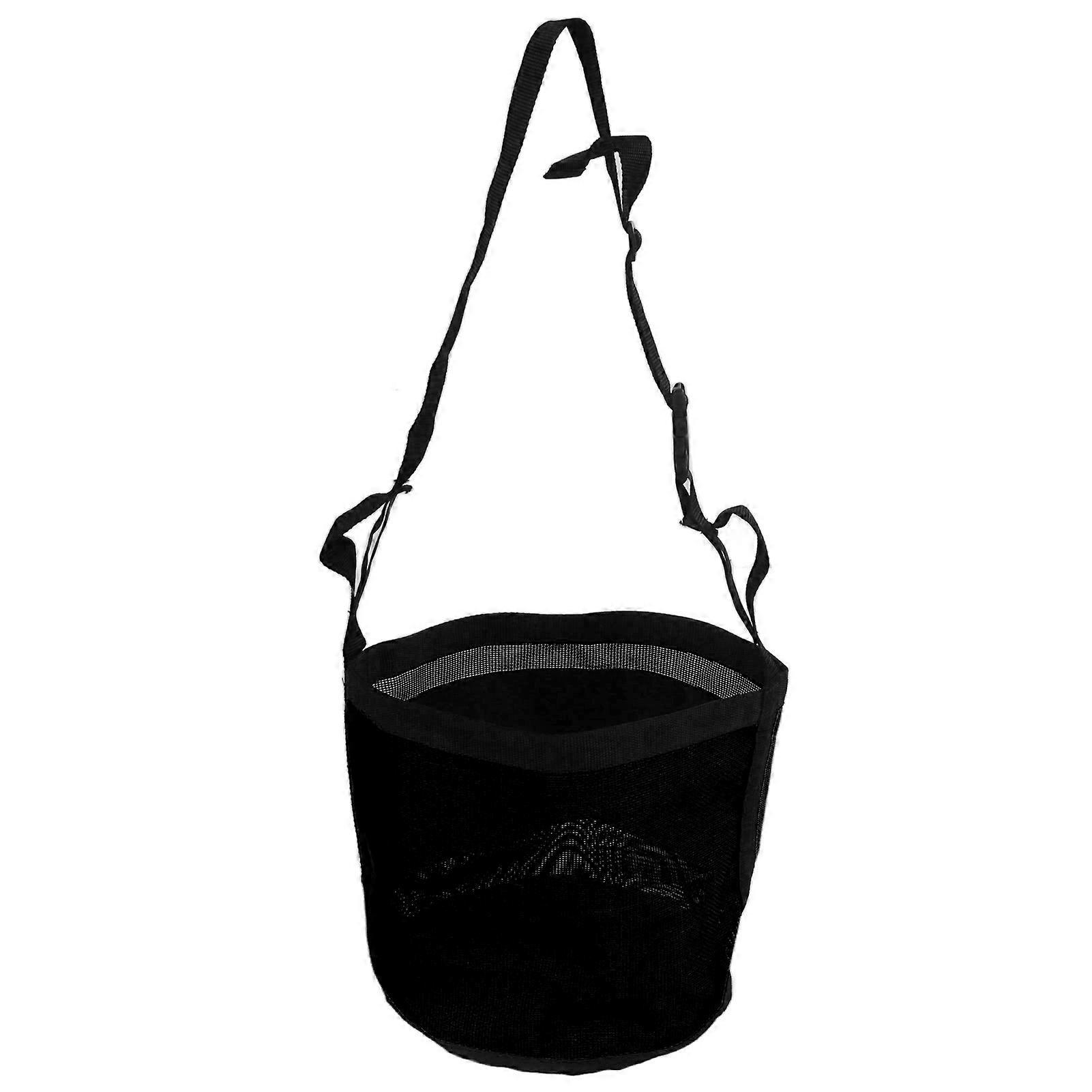 Horse Feed Bag Spill Proof Design Mesh Nose Feed Bag with Adjustable Strap for Feeding Grain Powder Supplement Black