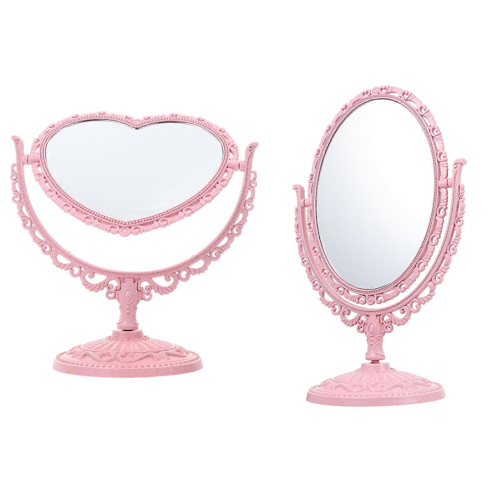 2Pcs Delicate Durable Makeup Mirrors Retro Tabletop Cosmetic Tool