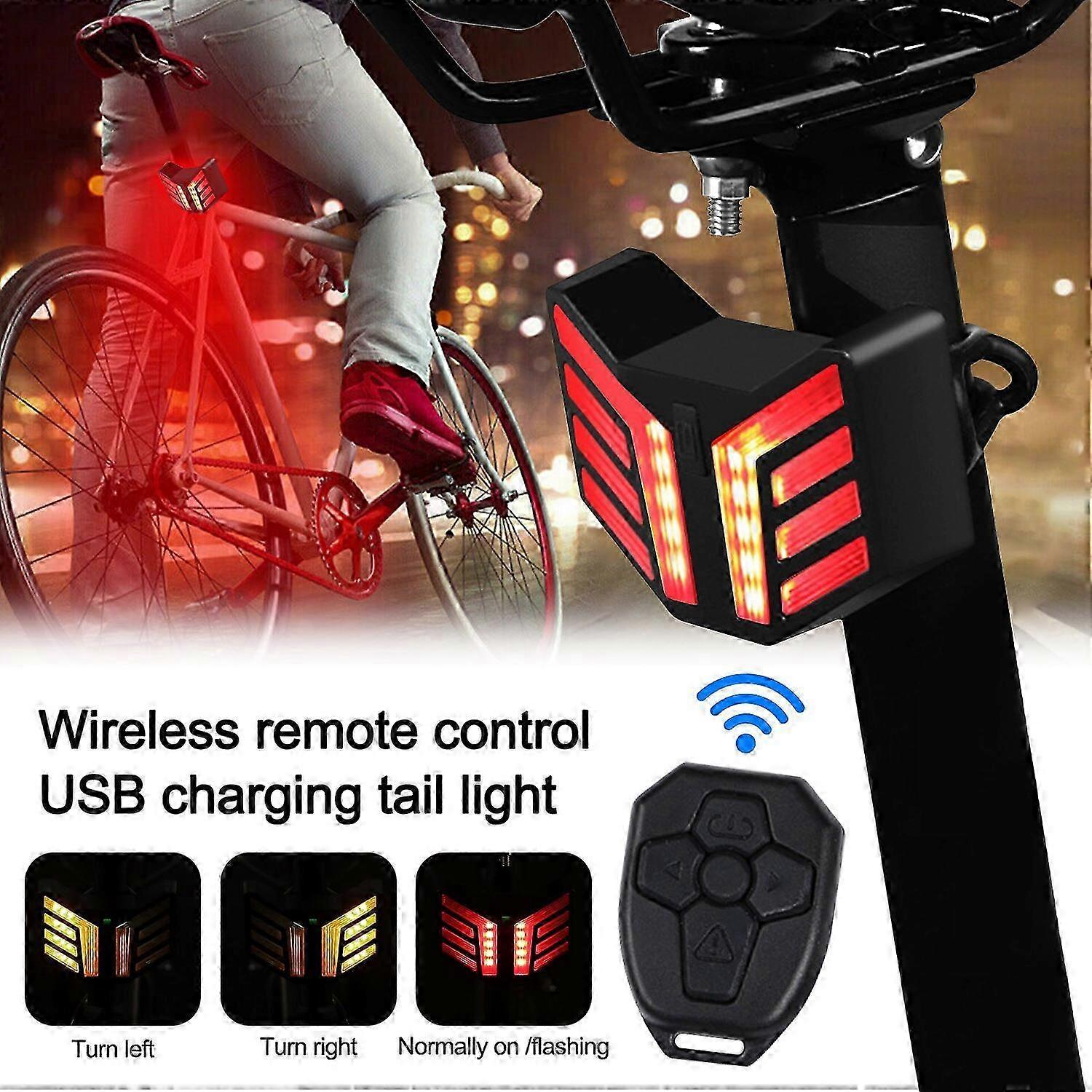 2 in 1 Wireless Remote Control Bike Turning Signals Taillight USB Charging Safety Rear Light