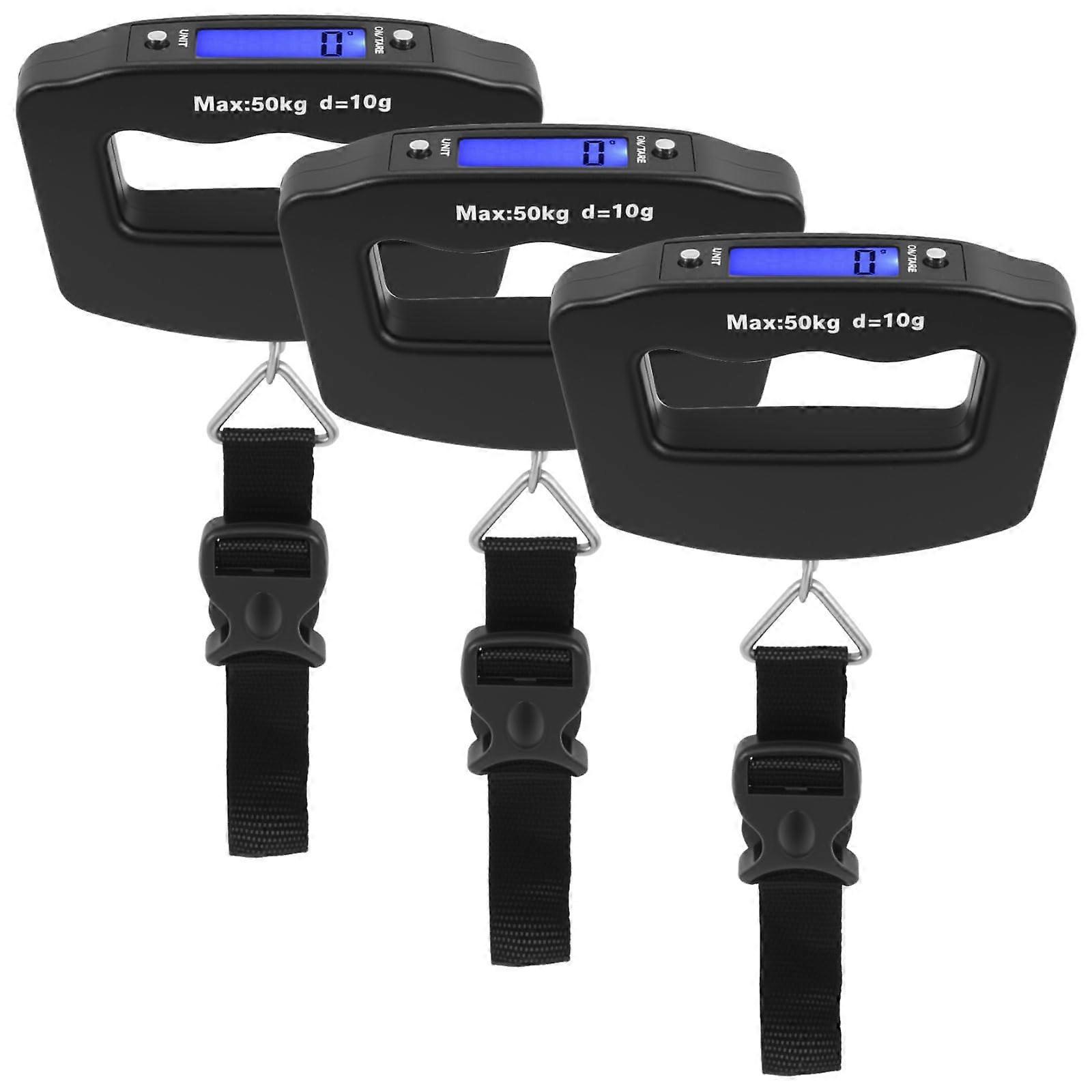 Digital Luggage Scales Pack Of 3, Portable Hand Scales With Hooks, Backlit LCD Display, 50 Kg / 110 Lbs Capacity, Black