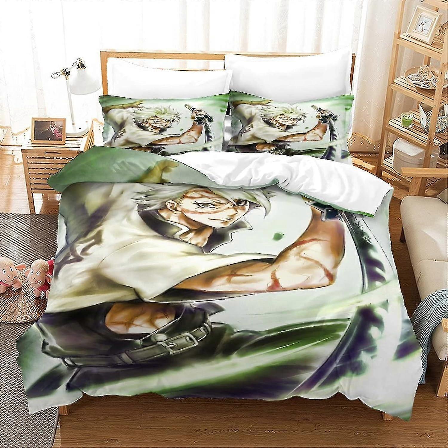 Conjunto de Cama com Capa de Edredom Ghost Slayer Impresso em 3D Conjunto de 3 Peças com Fronha Fecho de Zíper Microfibra Macia Adequado para Todas as Idades Fácil Cuidado