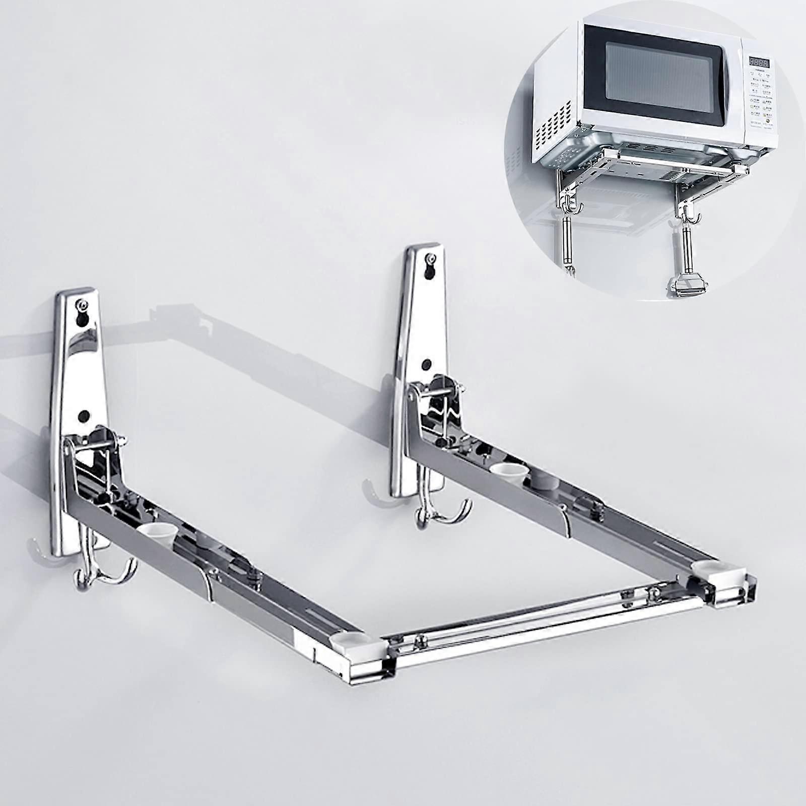 Retractable Foldable Microwave Wall Mounted Stand Holder Rack Bracket, Silver Ref: 9836