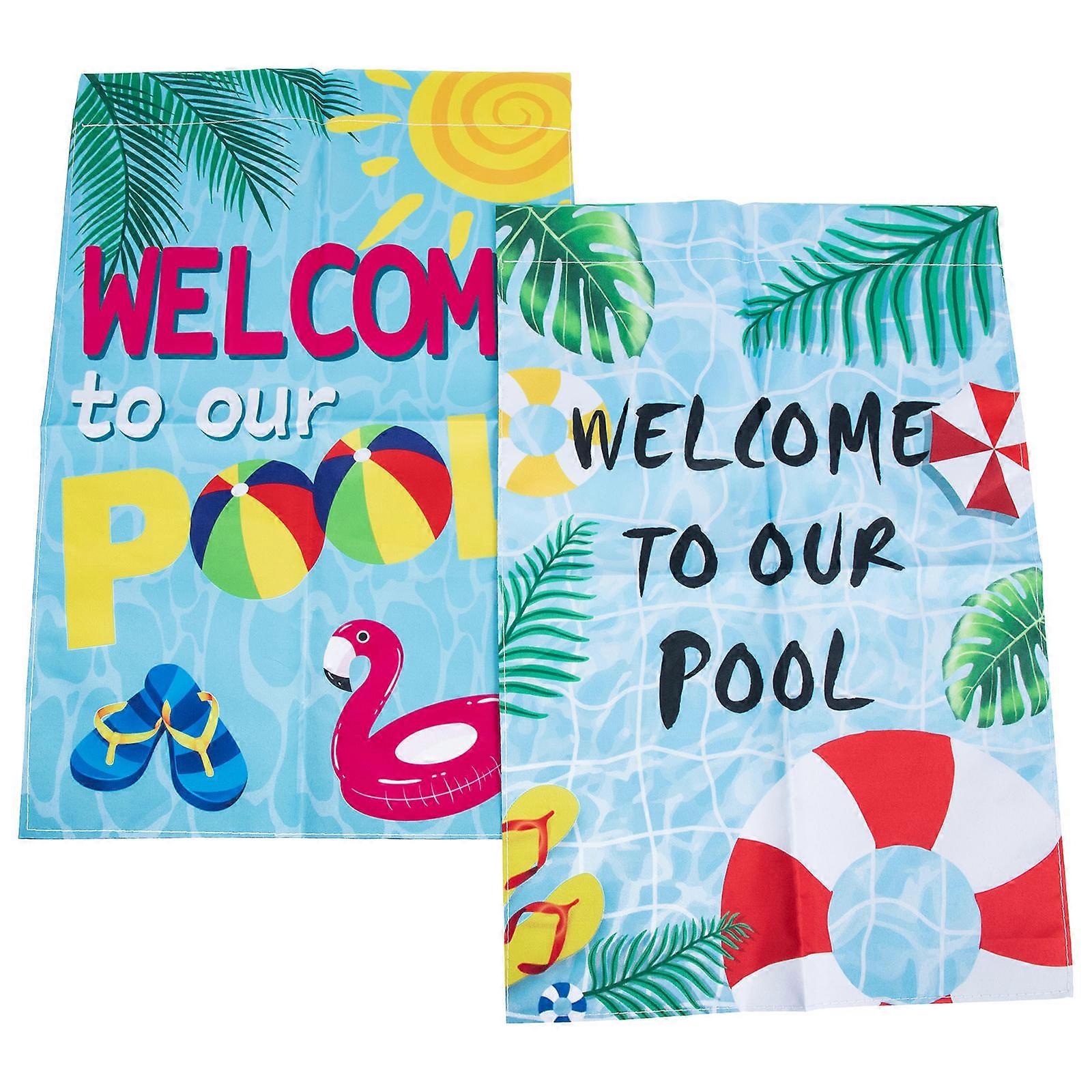 Welcome To Our Pool Garden Flag Polyester Material Festive Atmosphere Homeowners 2Set