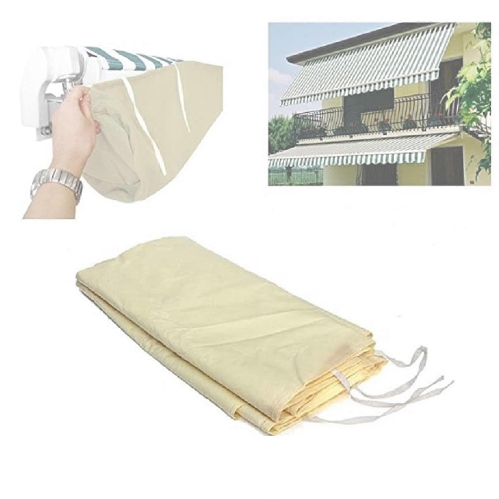 Waterproof Retractable Oxford Awning Cover 3m x 3m Beige for Patio and Garden with Storage Bag