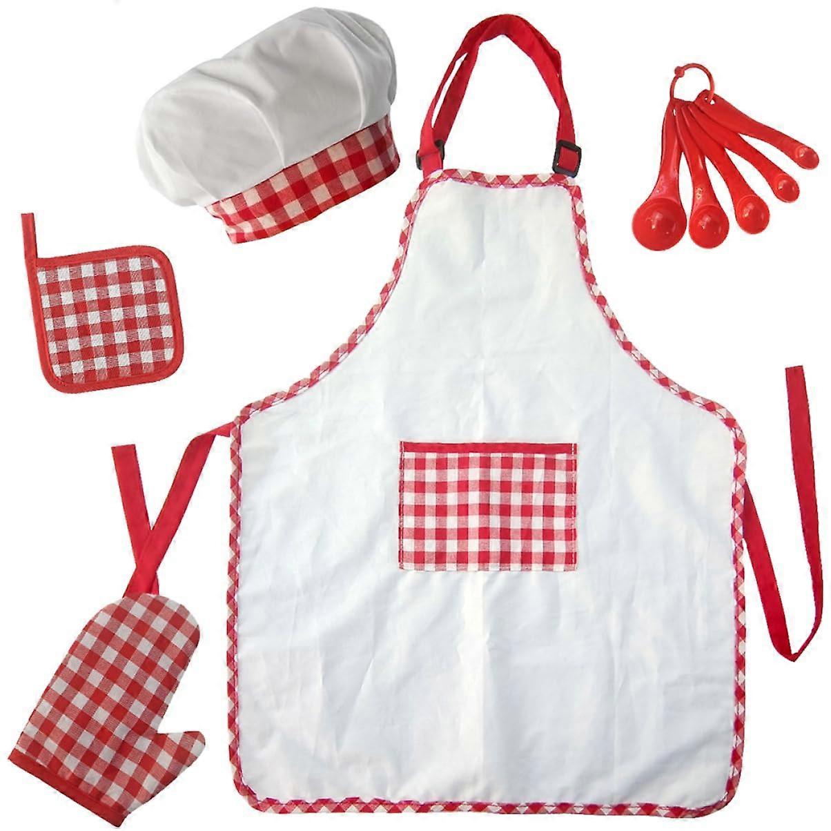 1Satz Kids Cooking Apron Set 5 Pieces Colorful Washable Reusable Toddler Baking Outfits Comfortable and Protective