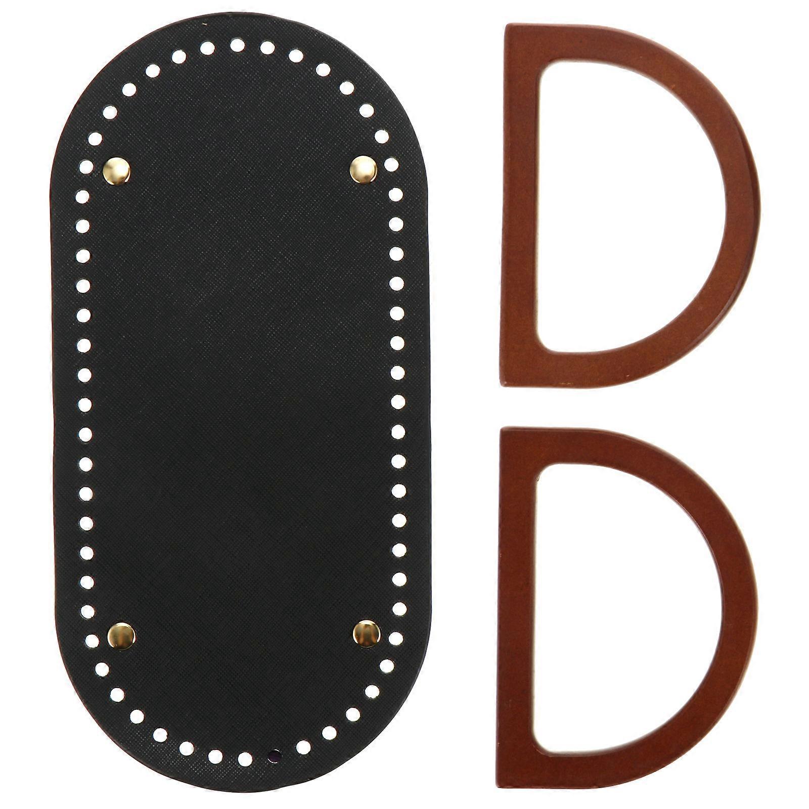 DIY Crochet Bag Handles with PU Bottom for Handbag Making Black Fashion Accessories Set