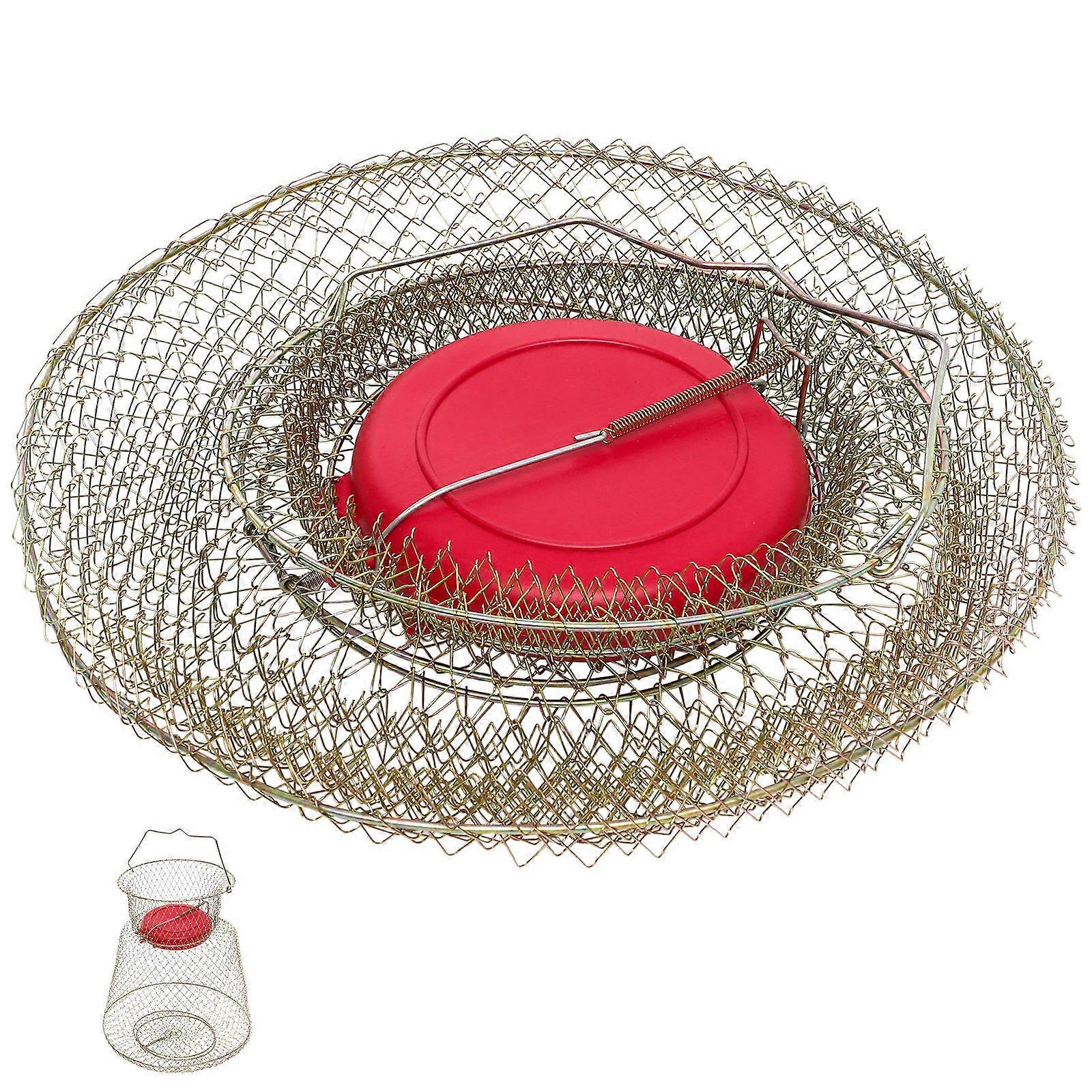 Fishing Cage Basket Golden Color 48x33cm Portable Rust-Resistant Round Top For Fishing Enthusiasts 1Pack