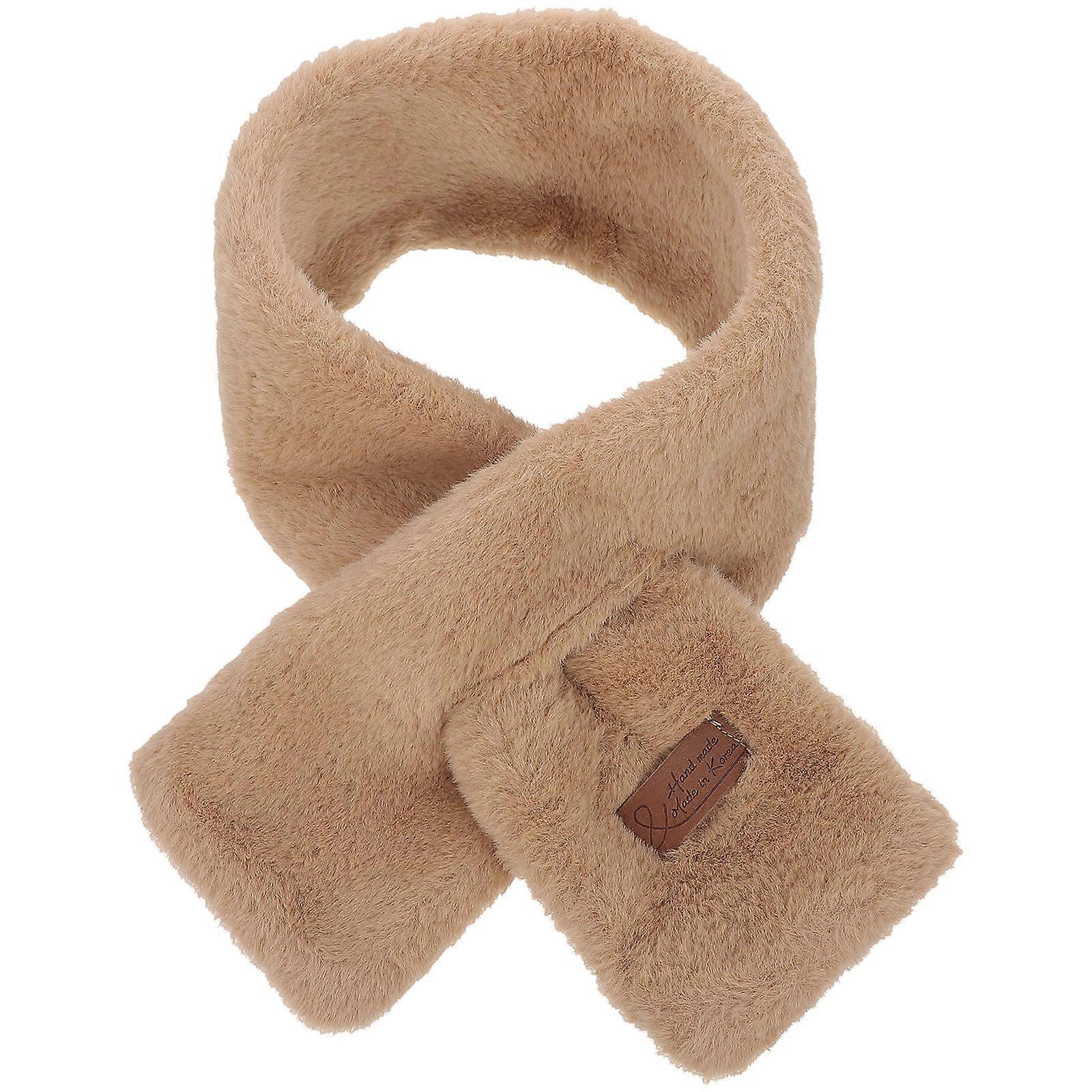 Thick Plush Winter Scarf for Women – Warm Faux Rabbit Collar Wrap for Indoor and Outdoor Use – Soft Cold Weather Neck Warmer – Khaki