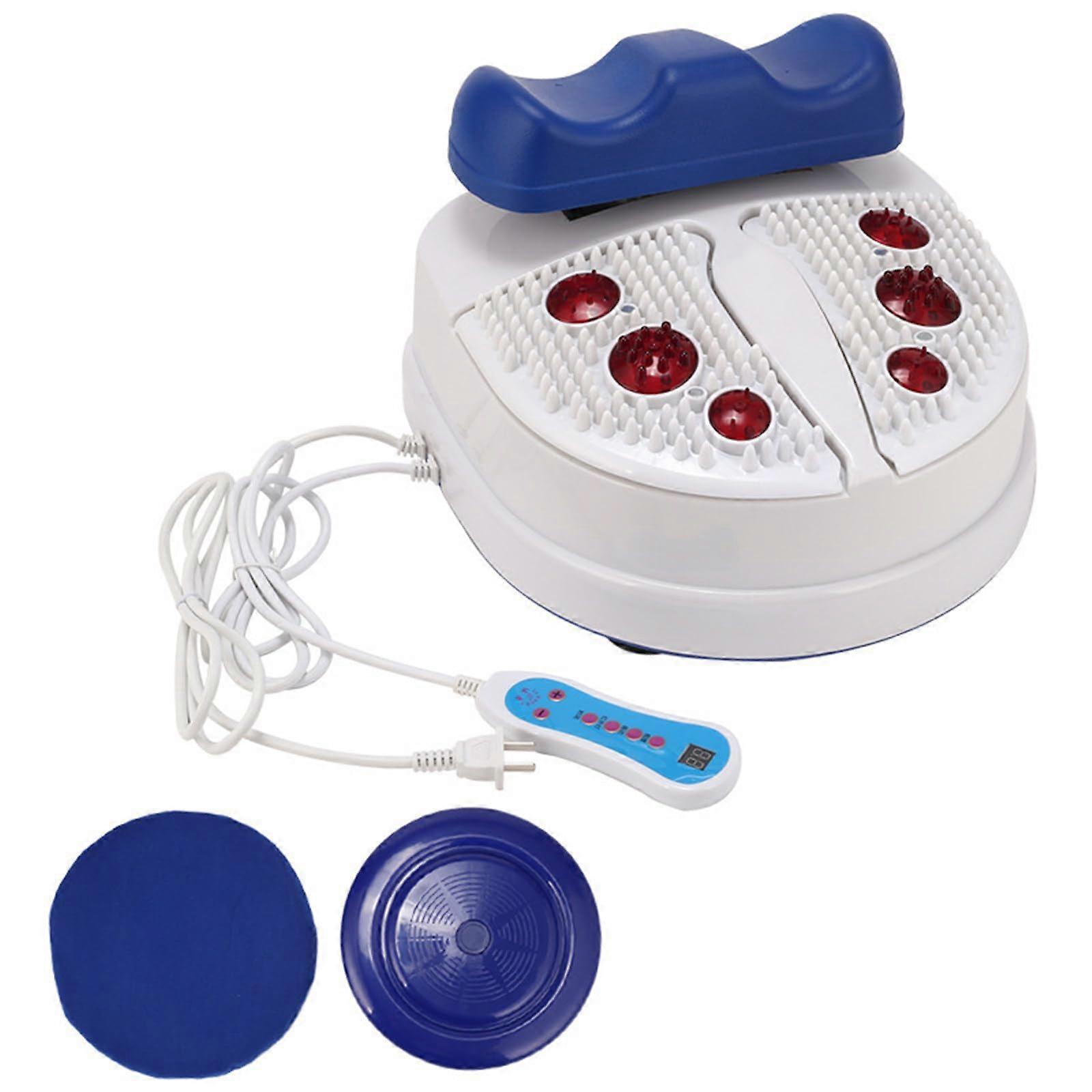 Foot exerciser, aerobic leg training with adjustable vibration, cable control, and padded ankle support.