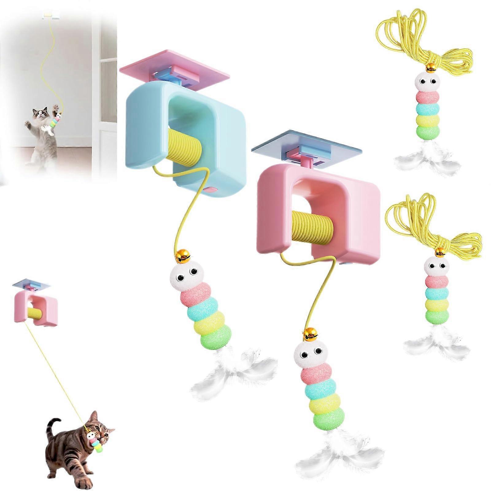 CeleryPets Autobounce USB-C Ceiling Cat Teaser Toy, Interactive Electric Cat Toy with Suction Cup Mount, Blue Pink