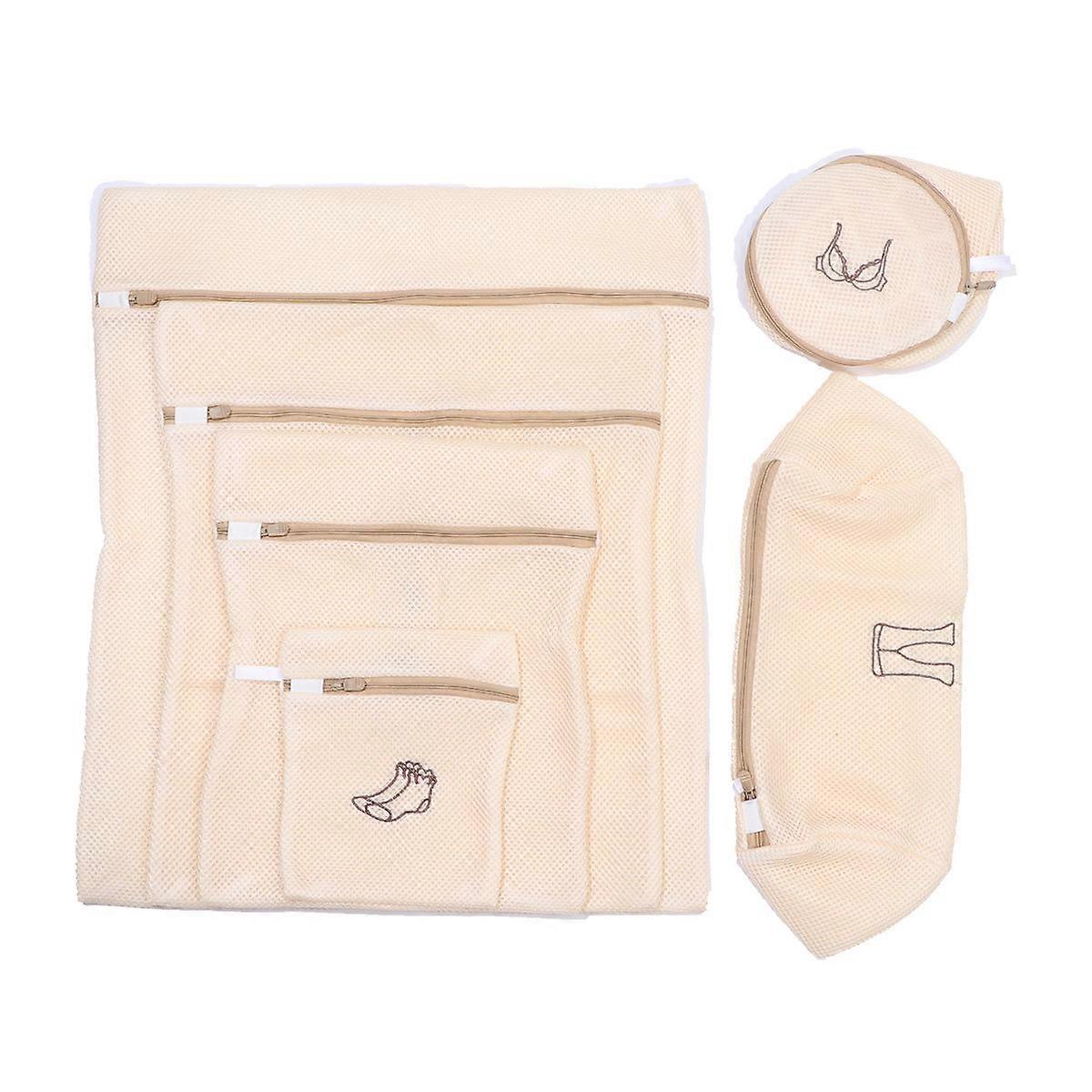 Delicate Laundry Bag for Machine Washing Protection Beige Polyester 6 Pieces Various Sizes