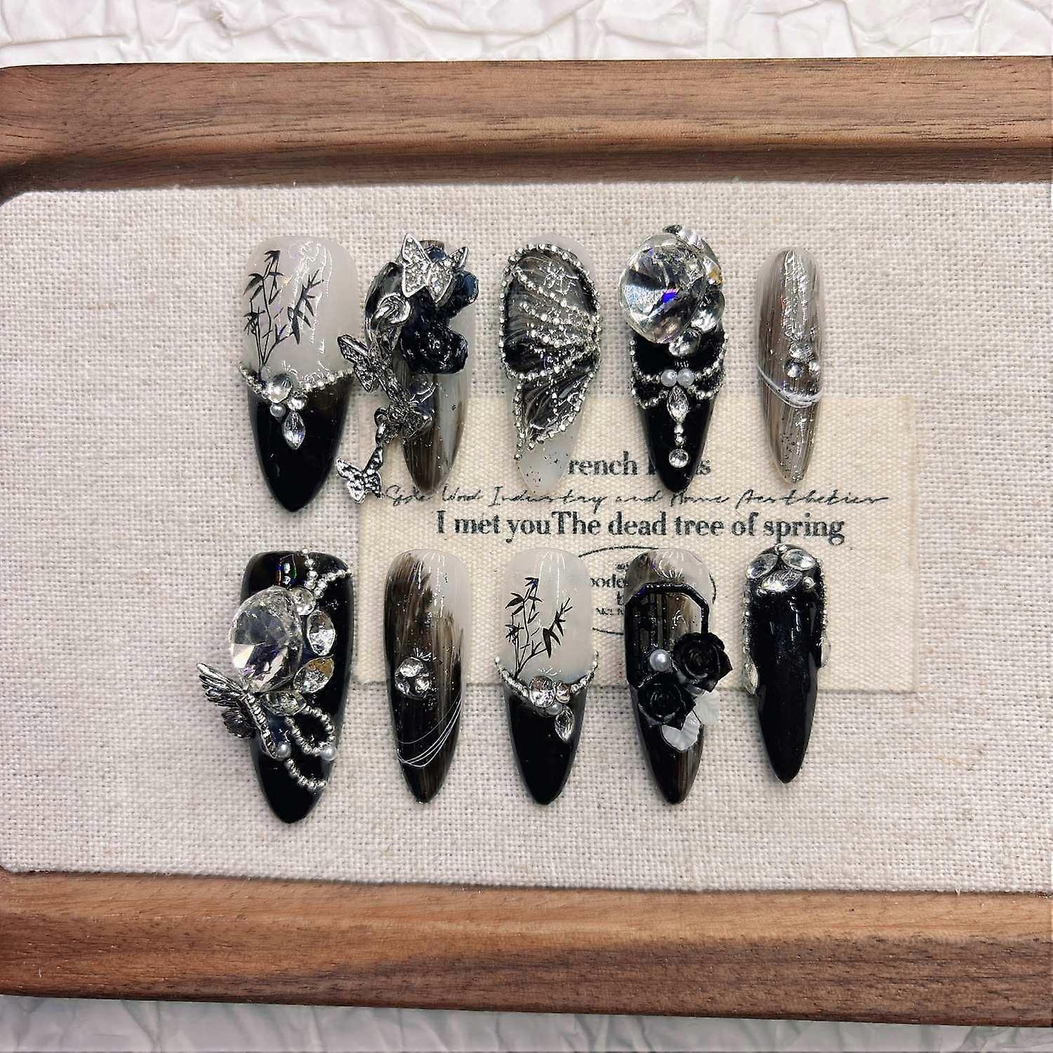 Dark Gothic Black Press on Nails - Elegant Handmade False Nails