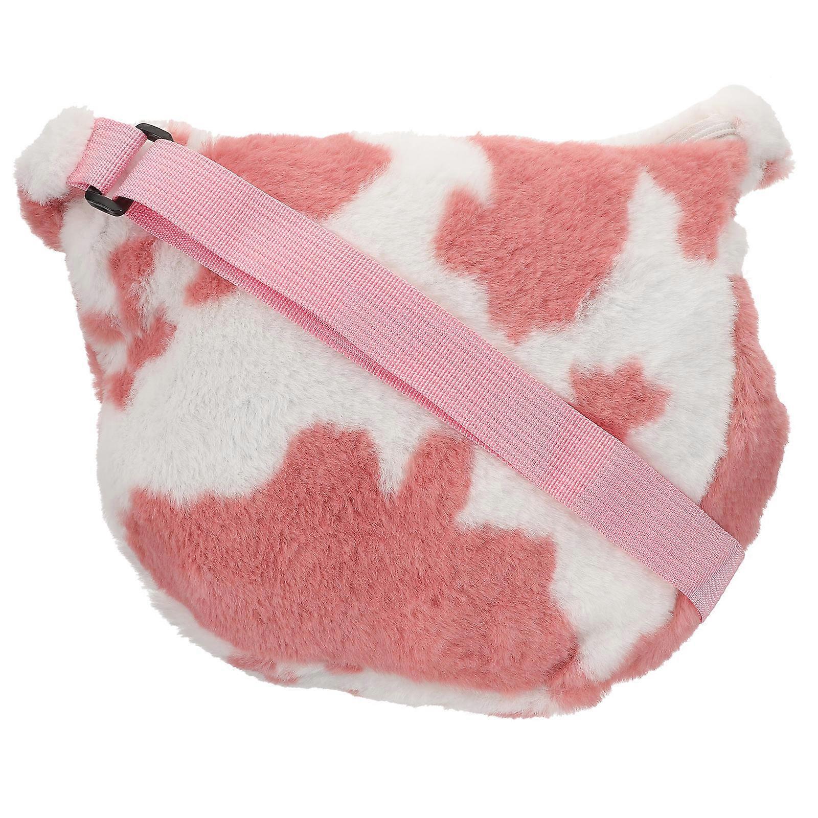 Cow Pattern Shoulder Pouch Stylish Plush Tote Bag Female Crossbody Bag Pink 24X20X1CM Storage 1Pack