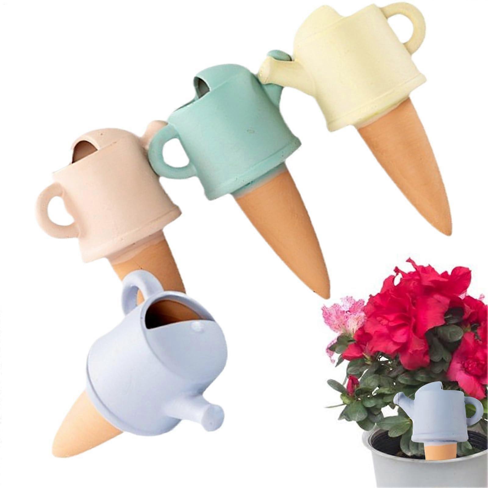 Watering Skewers for Indoor Plants, Terracotta Clay Irrigation Stakes, Set of 4 Drip Devices, Automatic Watering Stakes