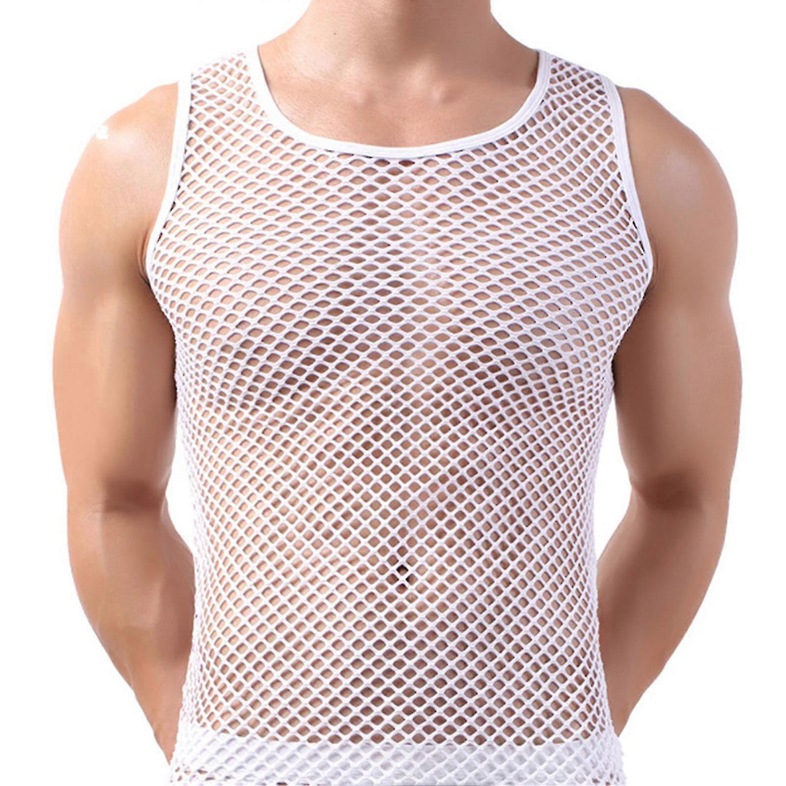 Fish net vest for men - Fianao pure color mesh undershirt sleepwear