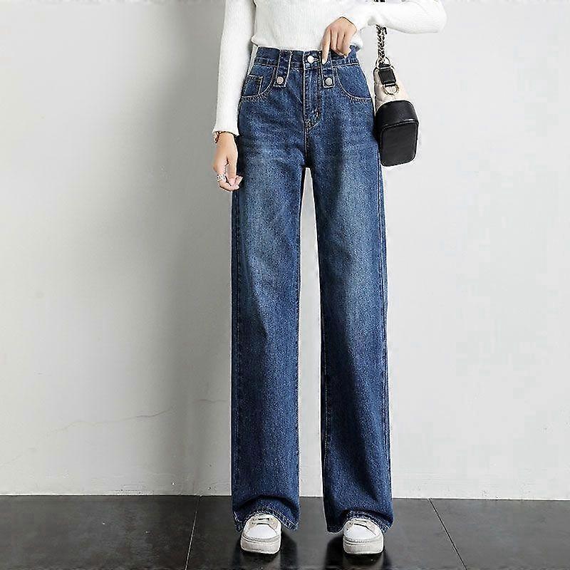 Spring and Autumn Wide Leg Drag Pants Women's High Waist Loose Jeans Straight Draped Trousers