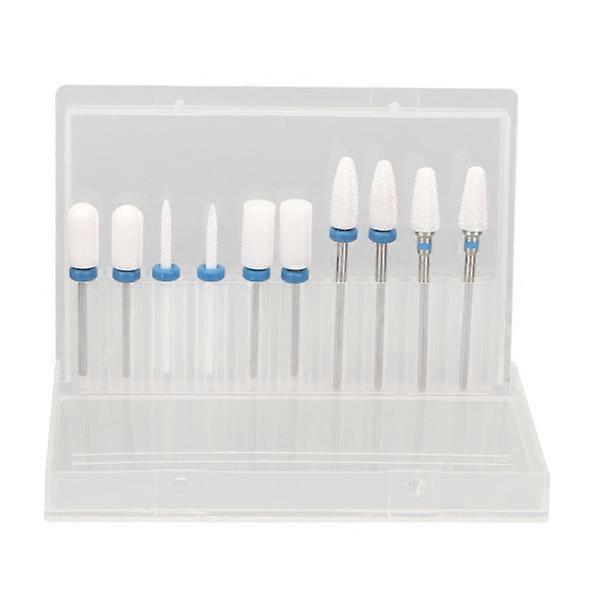 10pcs nail drill bits, ceramic cuticle remover bits, 20-hole storage box