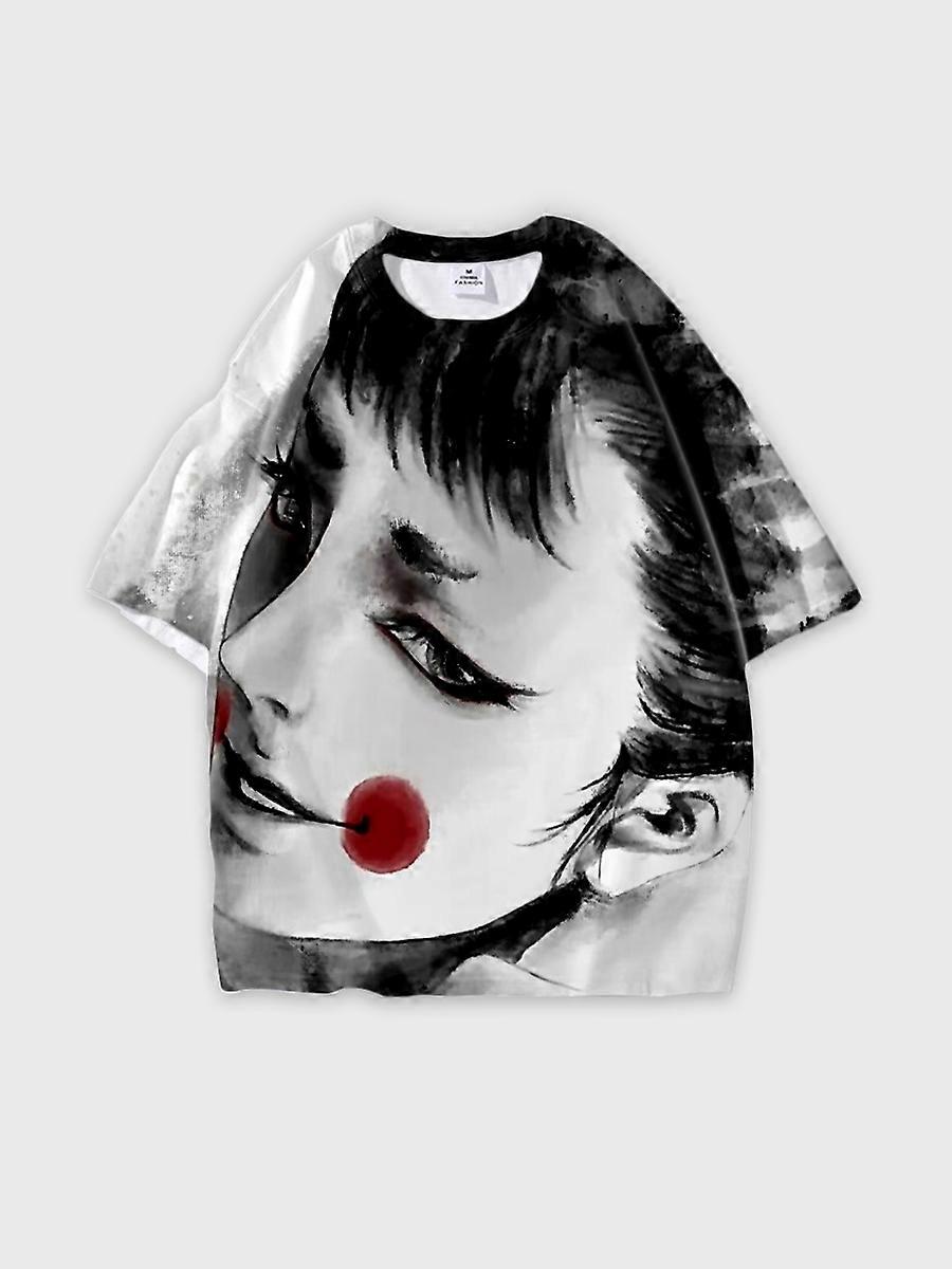 T-shirt round neck Character Pattern loose short sleeve P1279