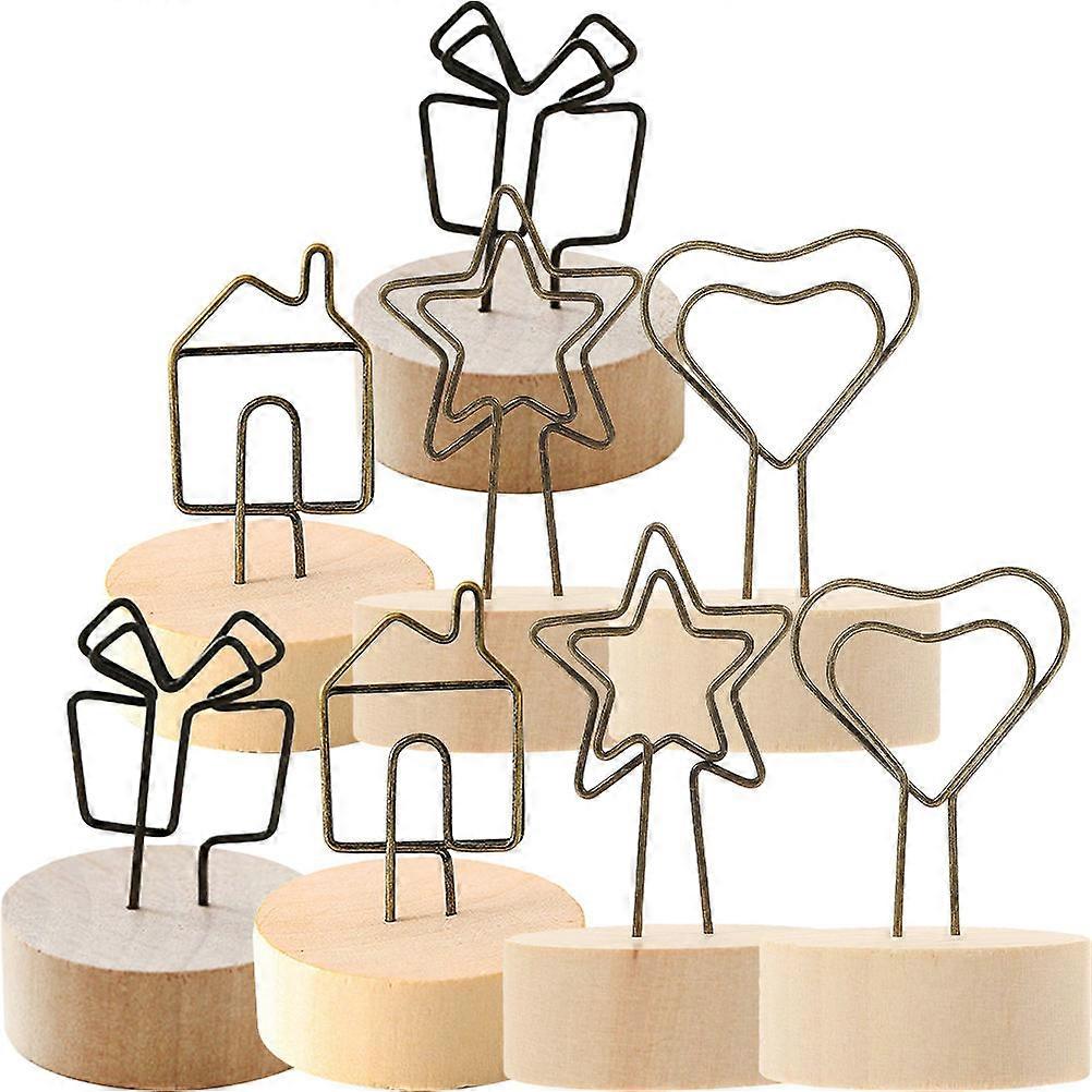 Photo Memo Clip Wood Base Wire Holder Stand Table Decorations 8Pcs