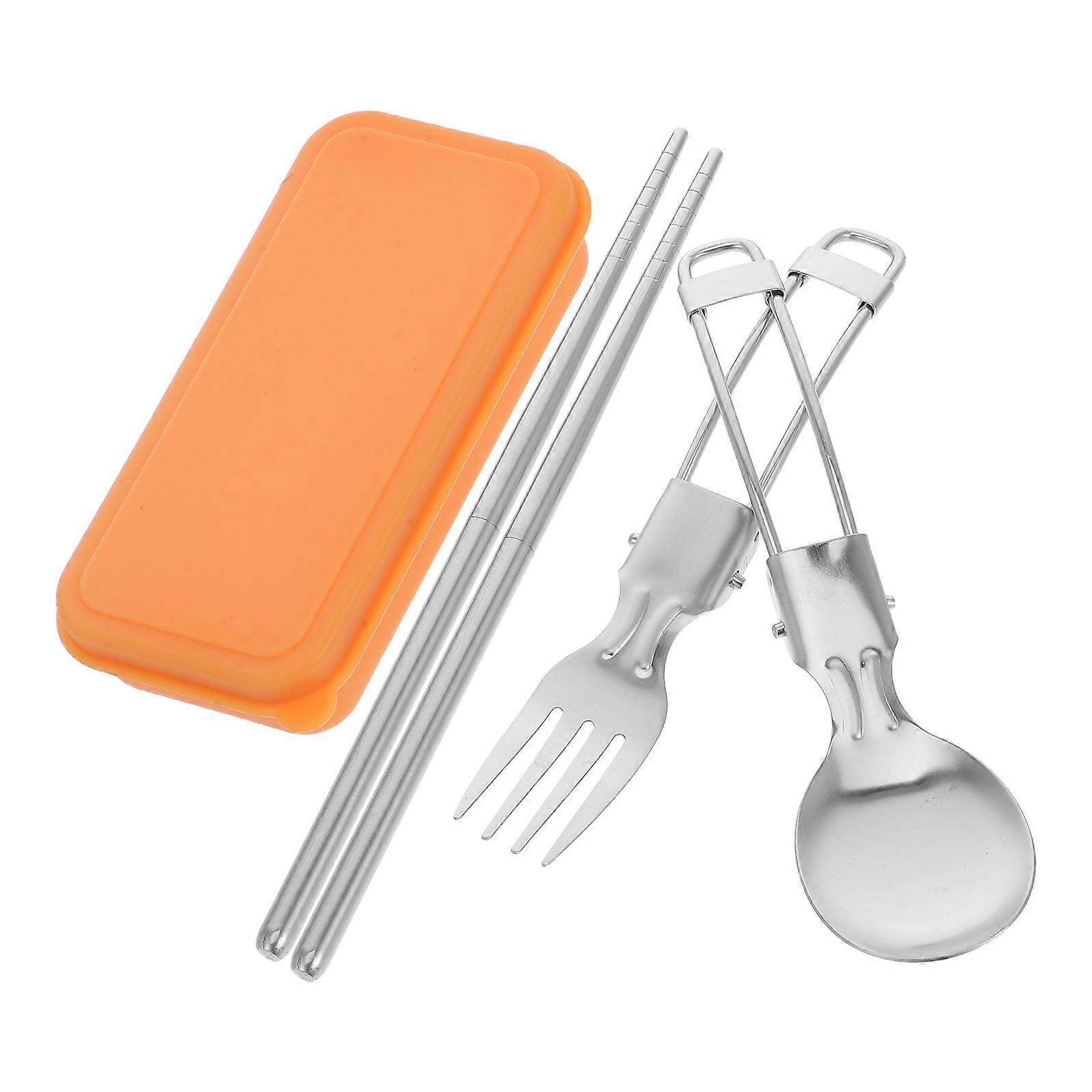 Foldable Utensils Set With Case Stainless Steel Spoon Fork Chopsticks Portable For Travel Backpacking Outdoor Picnics 1 Set