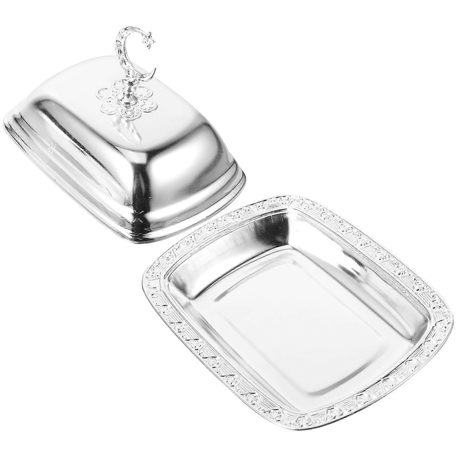 Cake Plate With Lid Serving Platter Convenient Use Silver 7.5×5.5×4.7in Home Use Workmanship 1Set