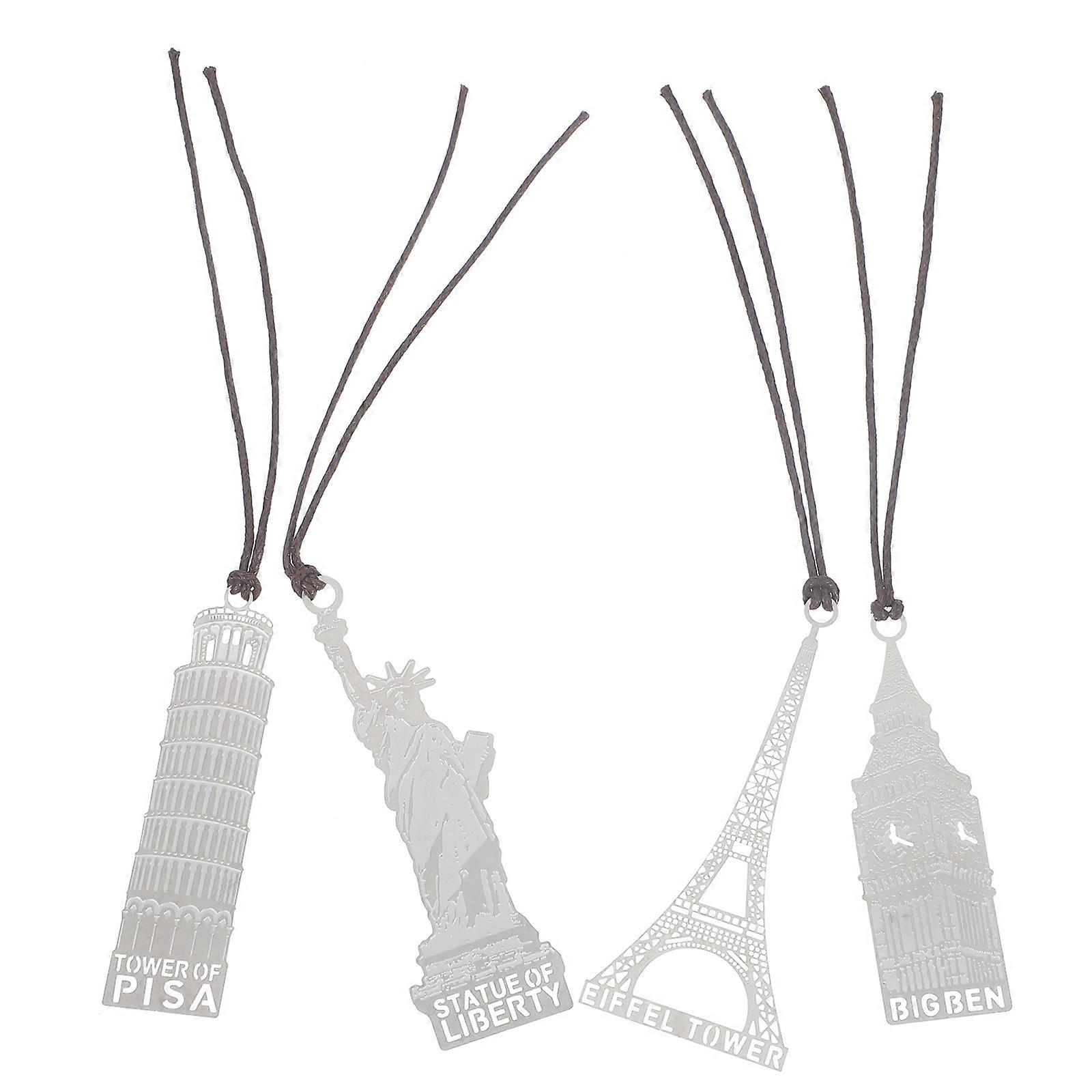 Here's a polished and professional product description based on your input:
**4pcs Metal Bookmarks Stainless Steel Architectural Model Design