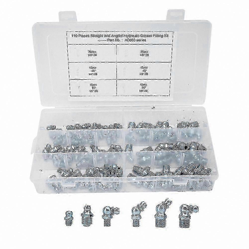 110Pcs Electroplated Blue Grease Nipple Nozzle Fittings for Machinery Maintenance Tools 45 1/8in-28 Size Adapter Connection Solution