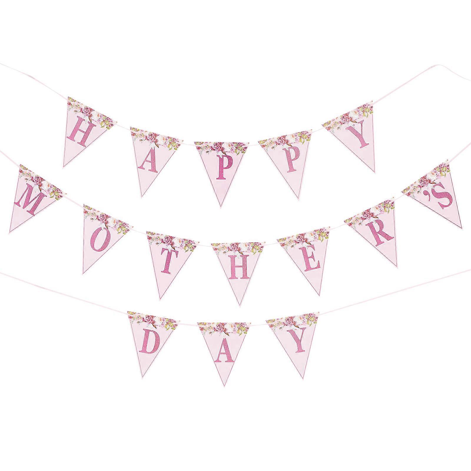 Happy Mothers Day Party Decorations 1 Set Triangular Banner For Mothers Day Celebration Assorted Color Background Prop