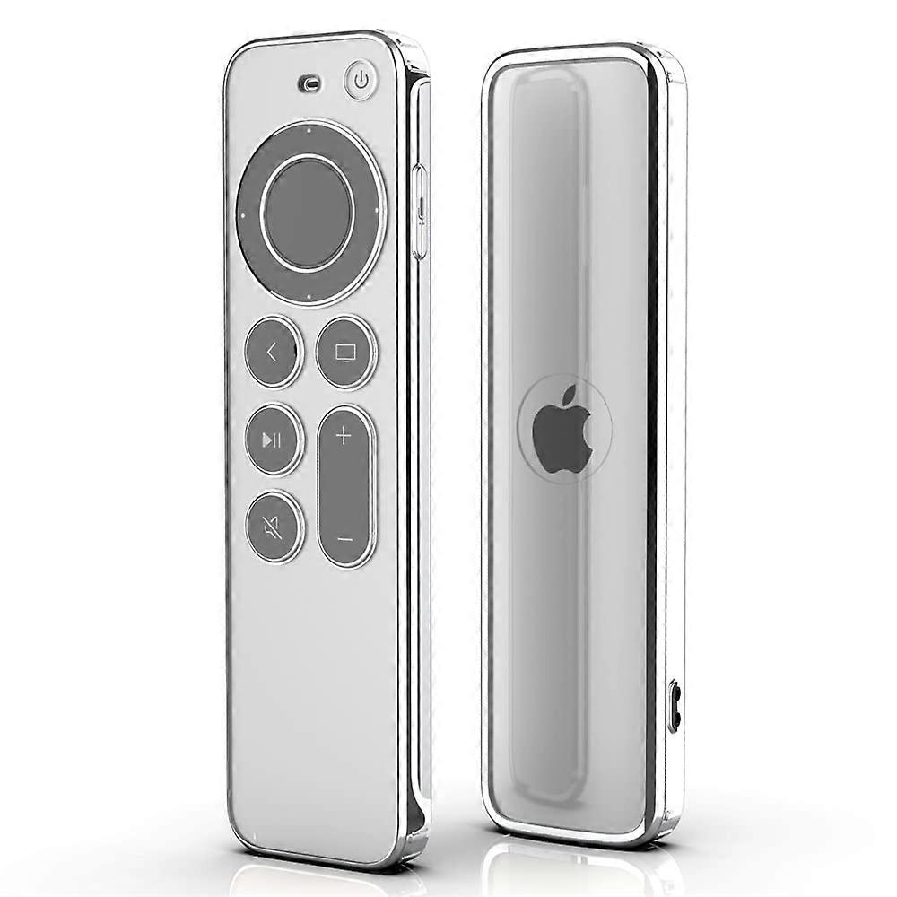 Soft TPU Remote Control Case Compatible with Apple TV 4k  Protective Cover AntiScratch and Drop Clear with Silver Edge (Clear) transparent