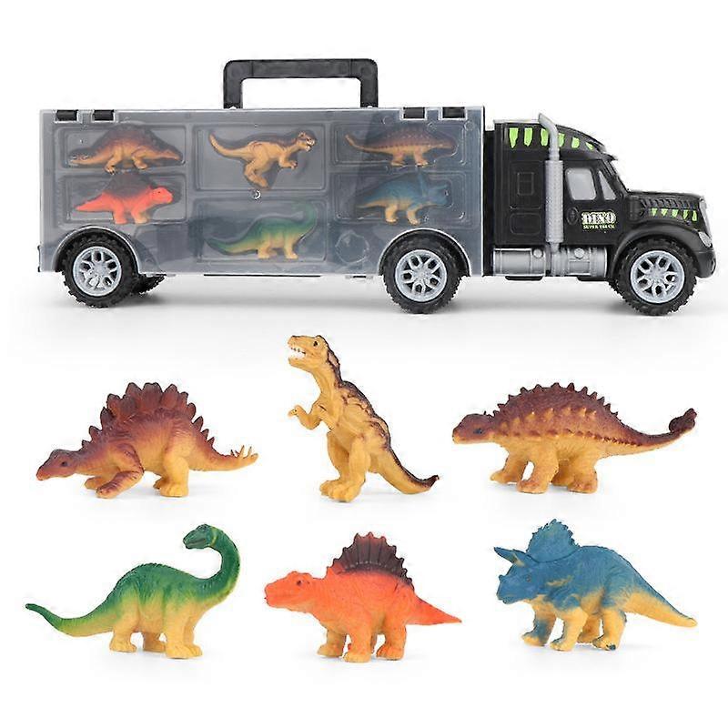 Dinosaurs Transporter Truck with 6 Simulation Dinosaurs Animal Figures Carrier Truck Toy for Boys Girls Toy