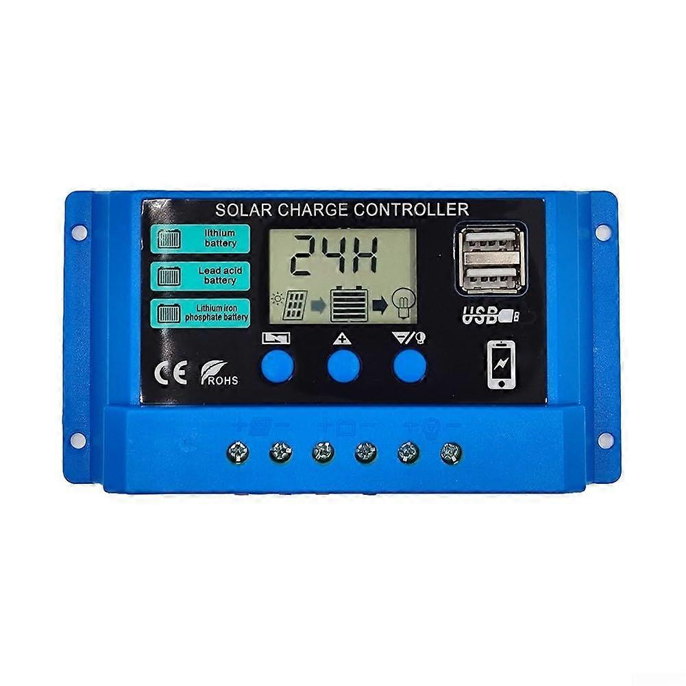 10A/20A/30A Solar Panel Charge Controller 12V/24V PWM Battery Management LCD Display for Lead-Acid Lithium Batteries