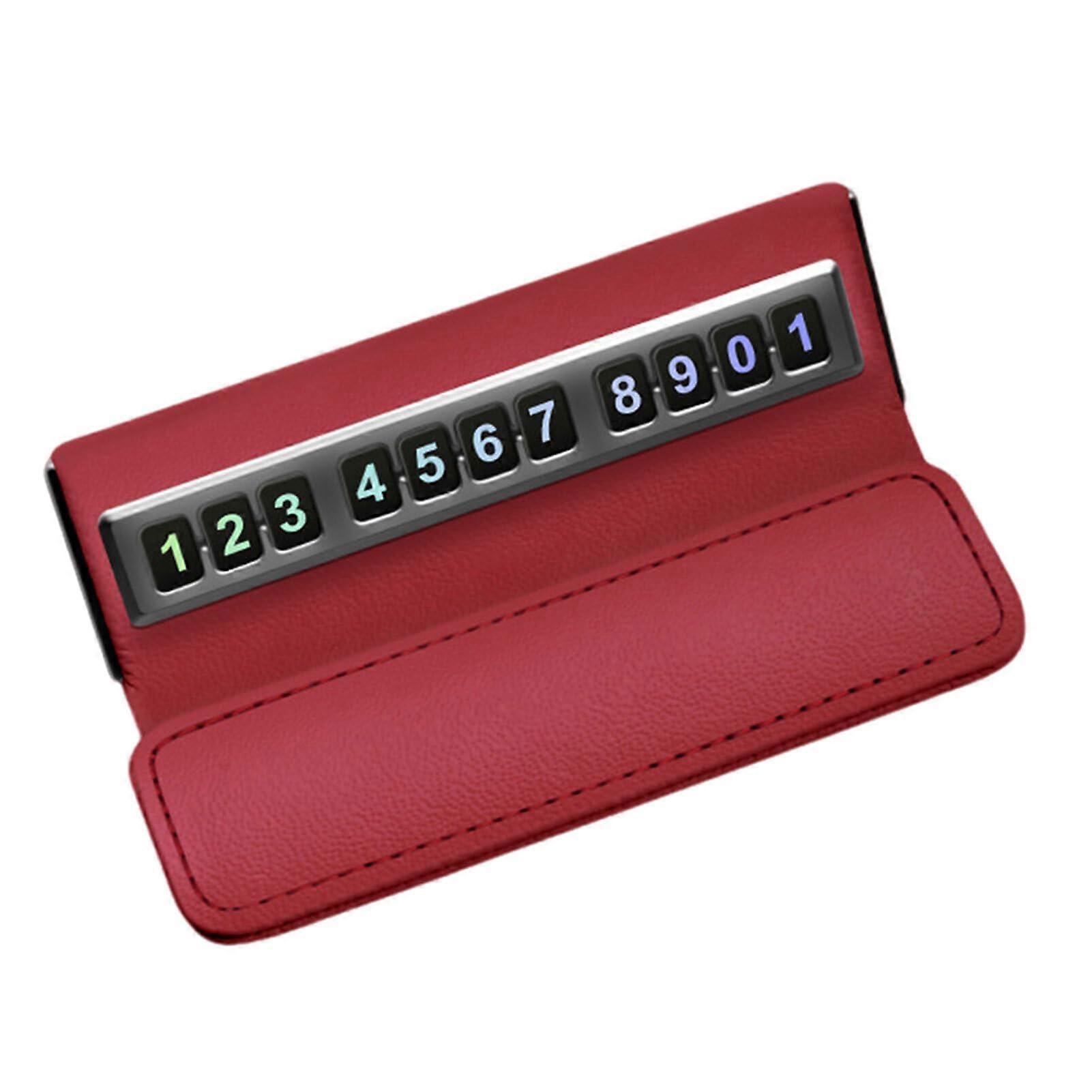 Portable Magnetic Parking Number Plate with Leather Cover - Red Temporary Parking Card Holder for Cars and Trucks