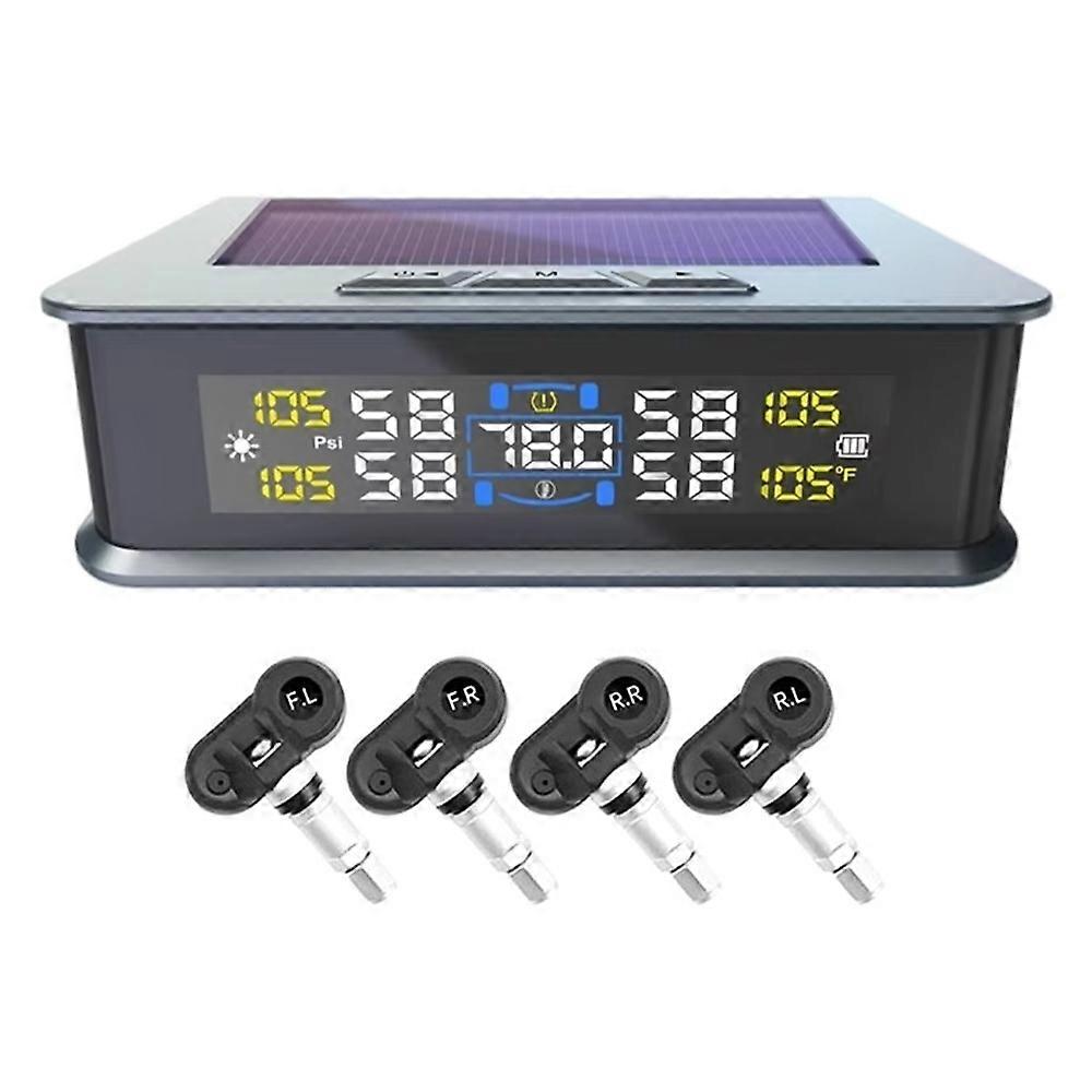 T15 Solar TPMS Car Tire Pressure Cabin Temperature Monitoring System with 4 Internal Sensors