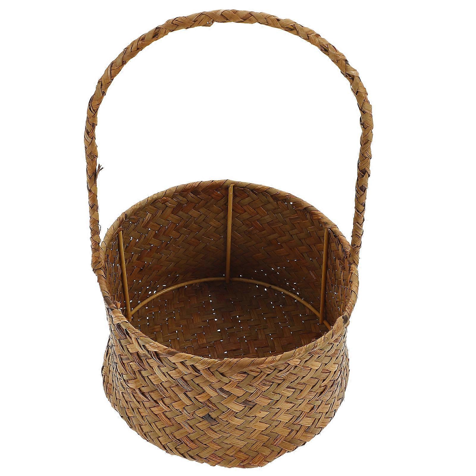 Woven Straw Basket with Handle for Decoration Khaki Color Compact Size Lightweight Multipurpose Storage Basket 6x4 Inches