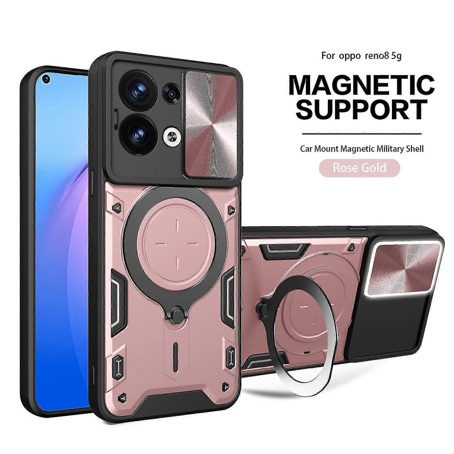 Magnetic Phone case For Oppo Reno 8 5G, Slide Camera Lens Protection and Built in 360 Rotatable Ring Holder