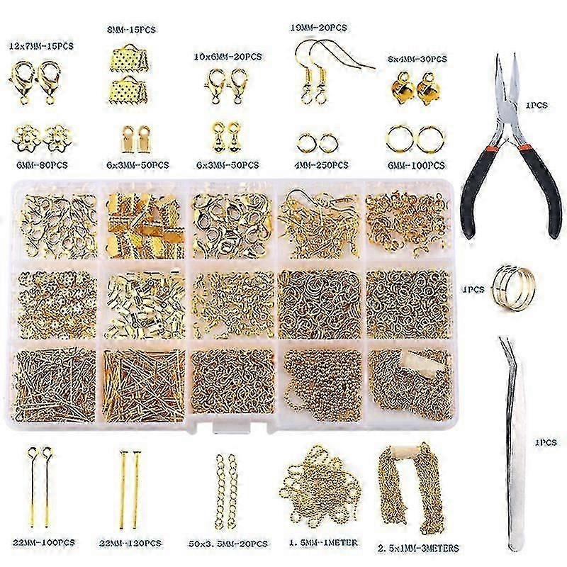 1763個のジュエリー製作用品キット - ジュエリー修理ツール、アクセサリー付き、ジュエリープライヤー、ジュエリー金具、ビーズワイヤー、大人と初心者向け