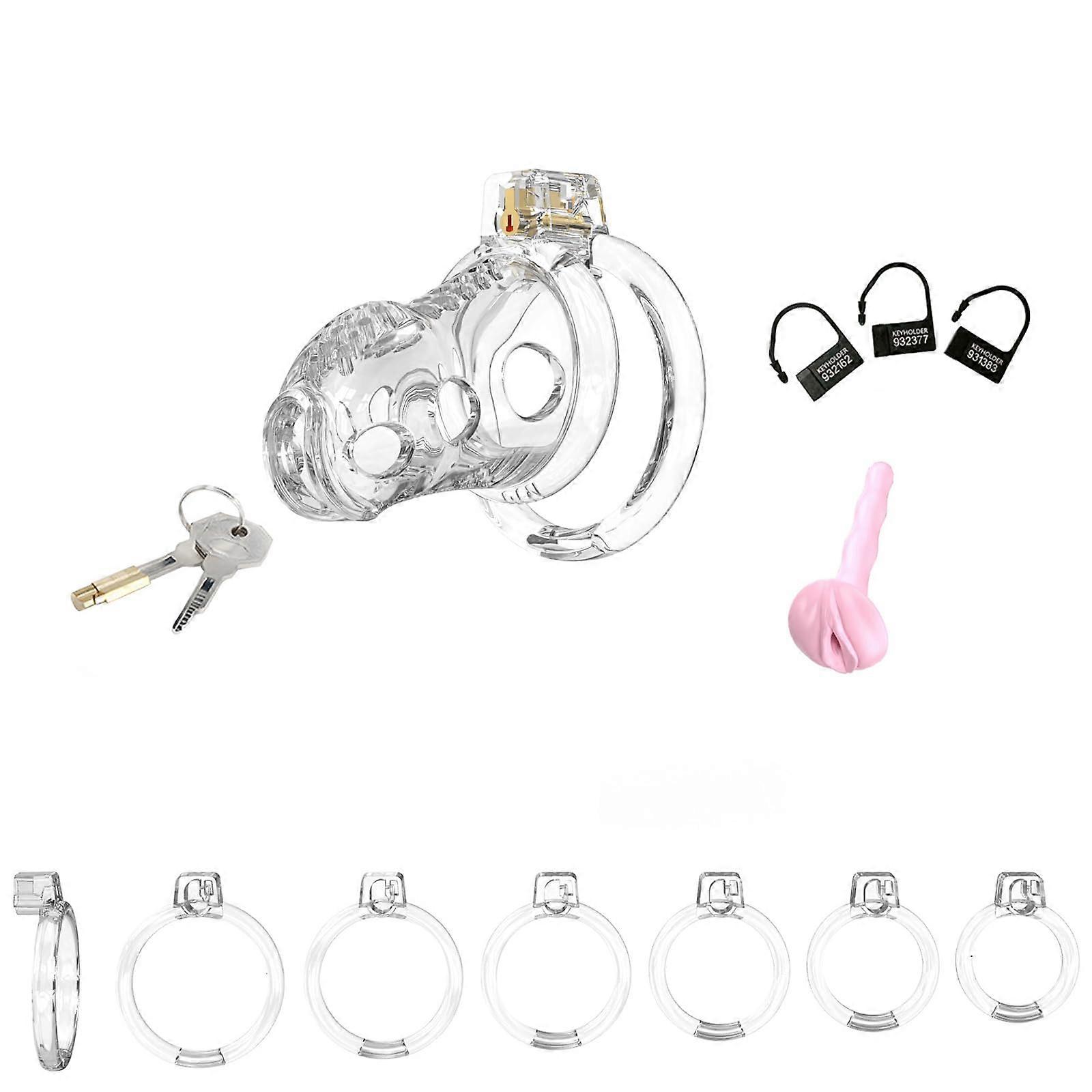 Extended Transparent Chastity Cage with Testicle Rings, Breathable for Men