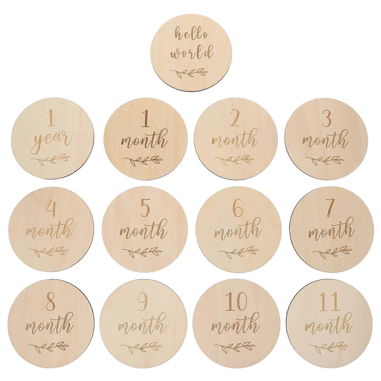 Baby Monthly Cards for Kids Light Brown Plastic Commemorative Cards with Design 13 Pieces